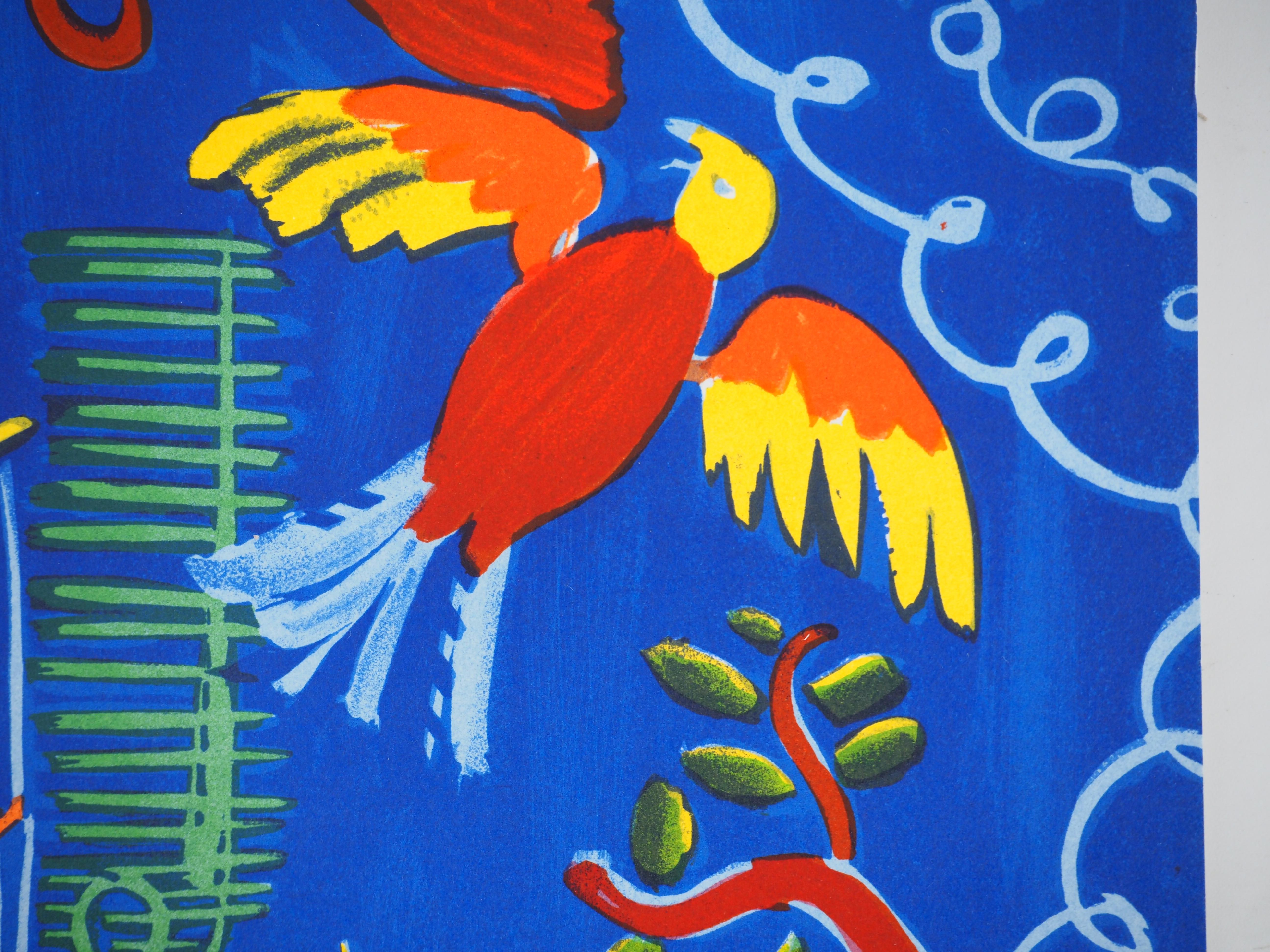 Raoul DUFY 
Pájaros de colores sobre fondo azul, 1965

Litografía (taller Mourlot)
Sin signo
Sobre vitela 30 x 24 cm (c. 11,8 x 9,4 pulg.)

INFORMACIÓN : Litografía póstuma publicada en 1965 en los talleres Mourlot. 

Excelente estado