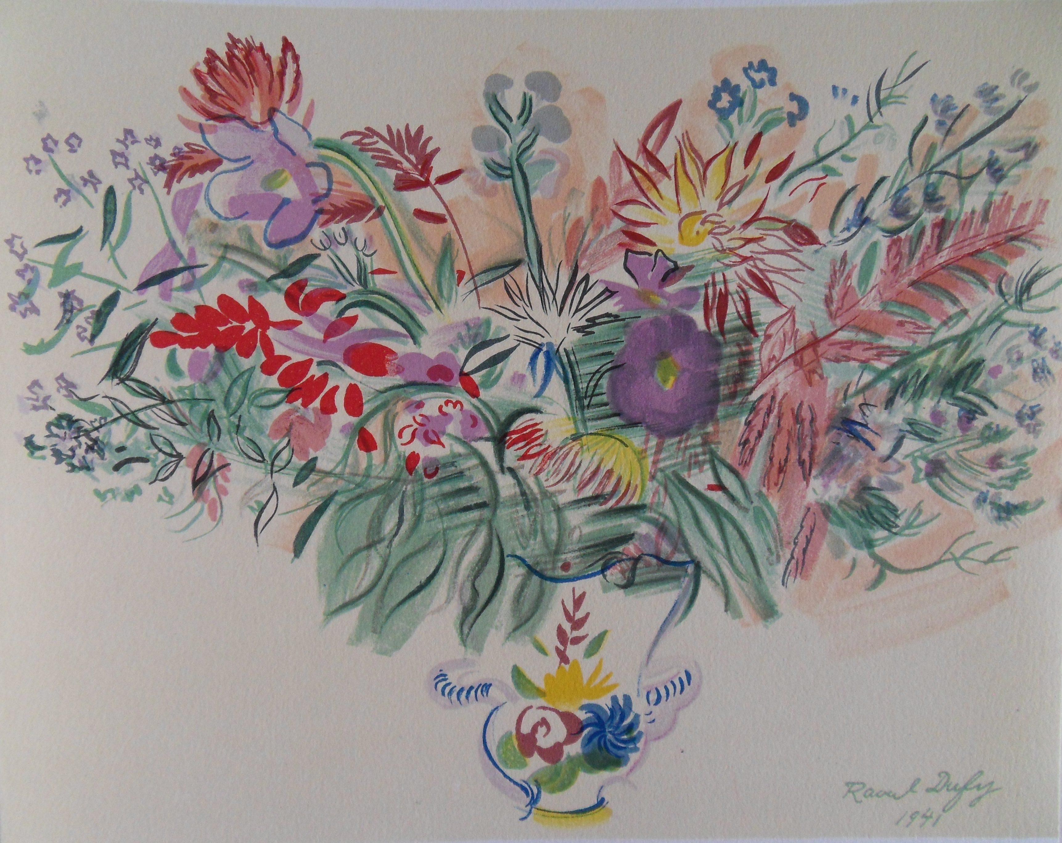 Buntes Blumenstrauß – Original-Lithographie – 1965 – Print von Raoul Dufy