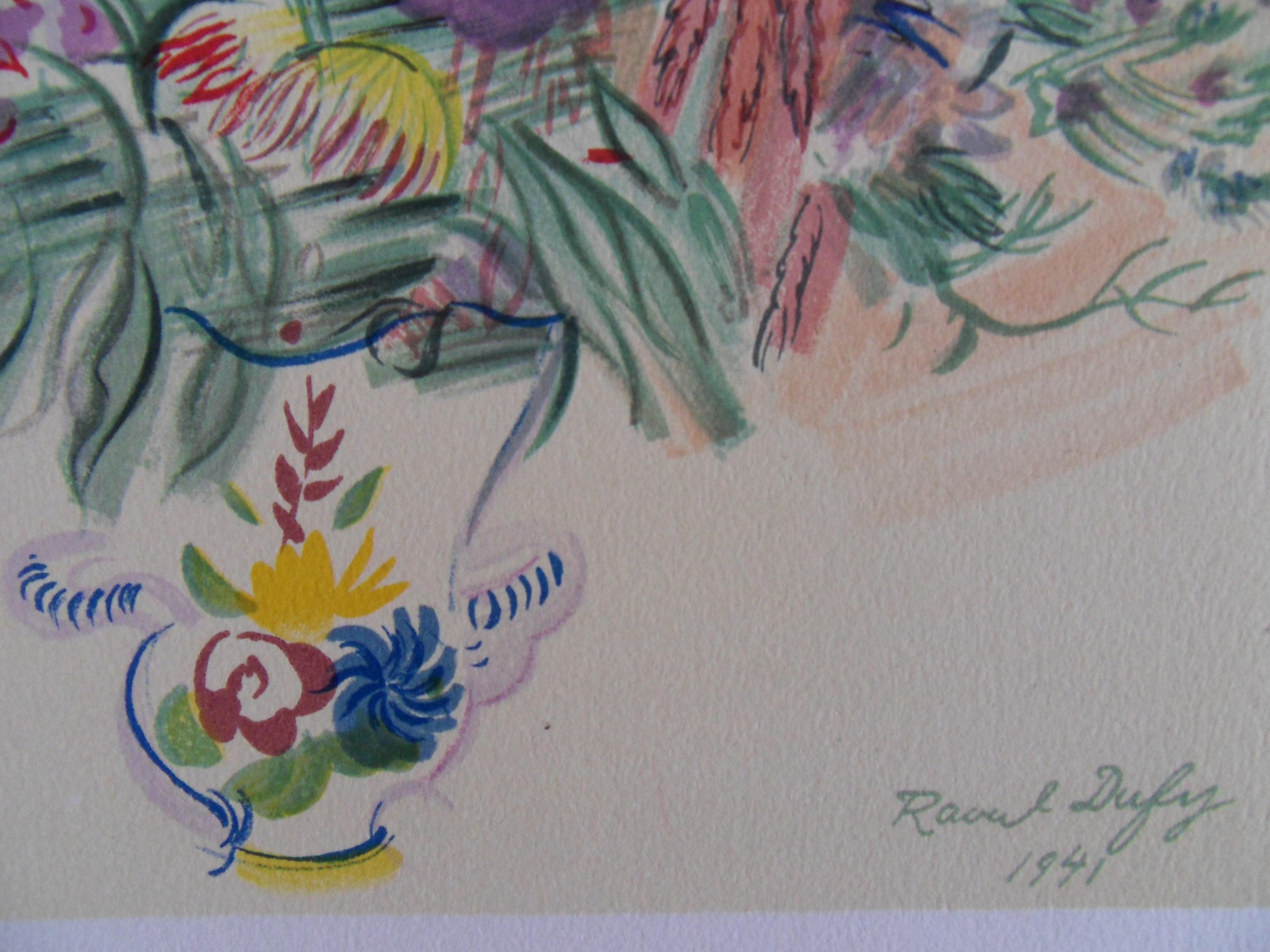 Buntes Blumenstrauß – Original-Lithographie – 1965 (Moderne), Print, von Raoul Dufy