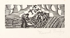 Crows in Field, Impressionist Woodcut by Raoul Dufy
