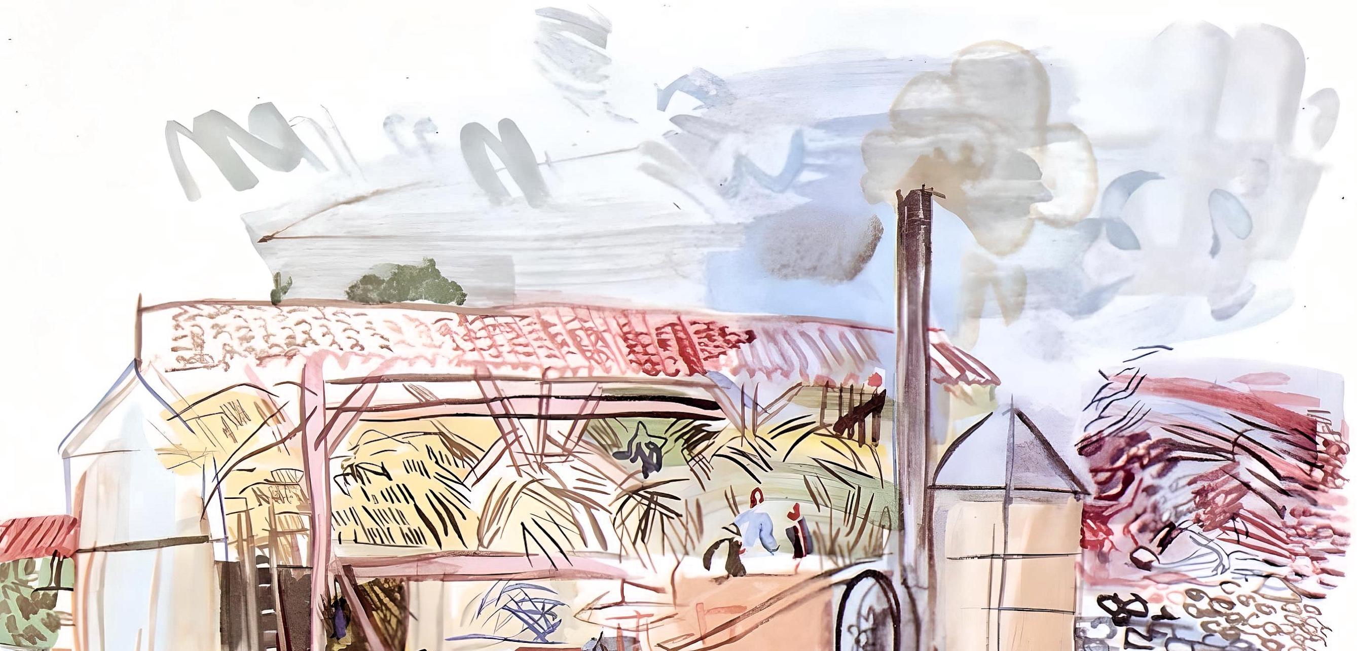 Dufy, A la batteuse, Vacances forcées (après) - Gris Figurative Print par Raoul Dufy