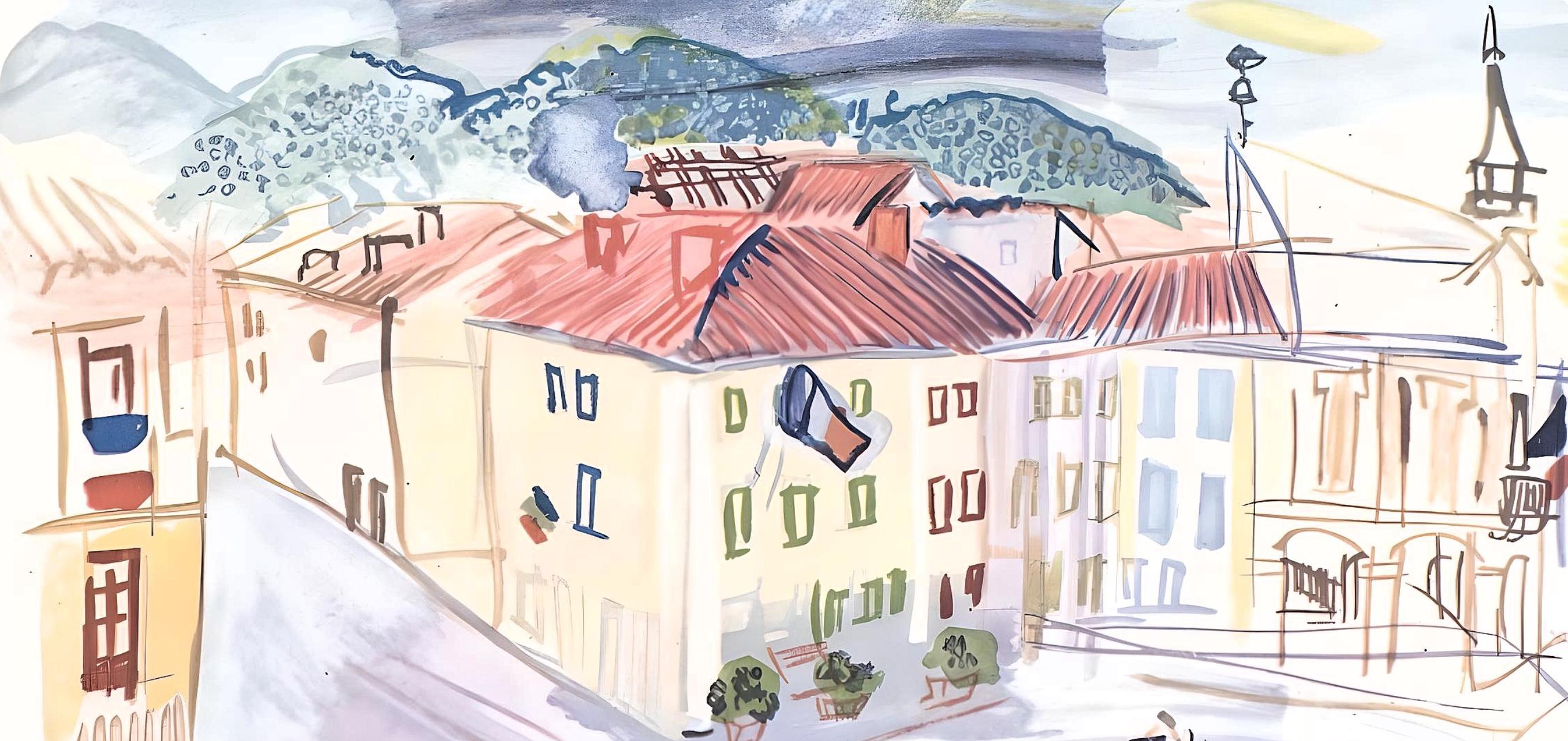 Dufy, Aspet pavoise, Vacances forcées (after) - Gray Figurative Print by Raoul Dufy