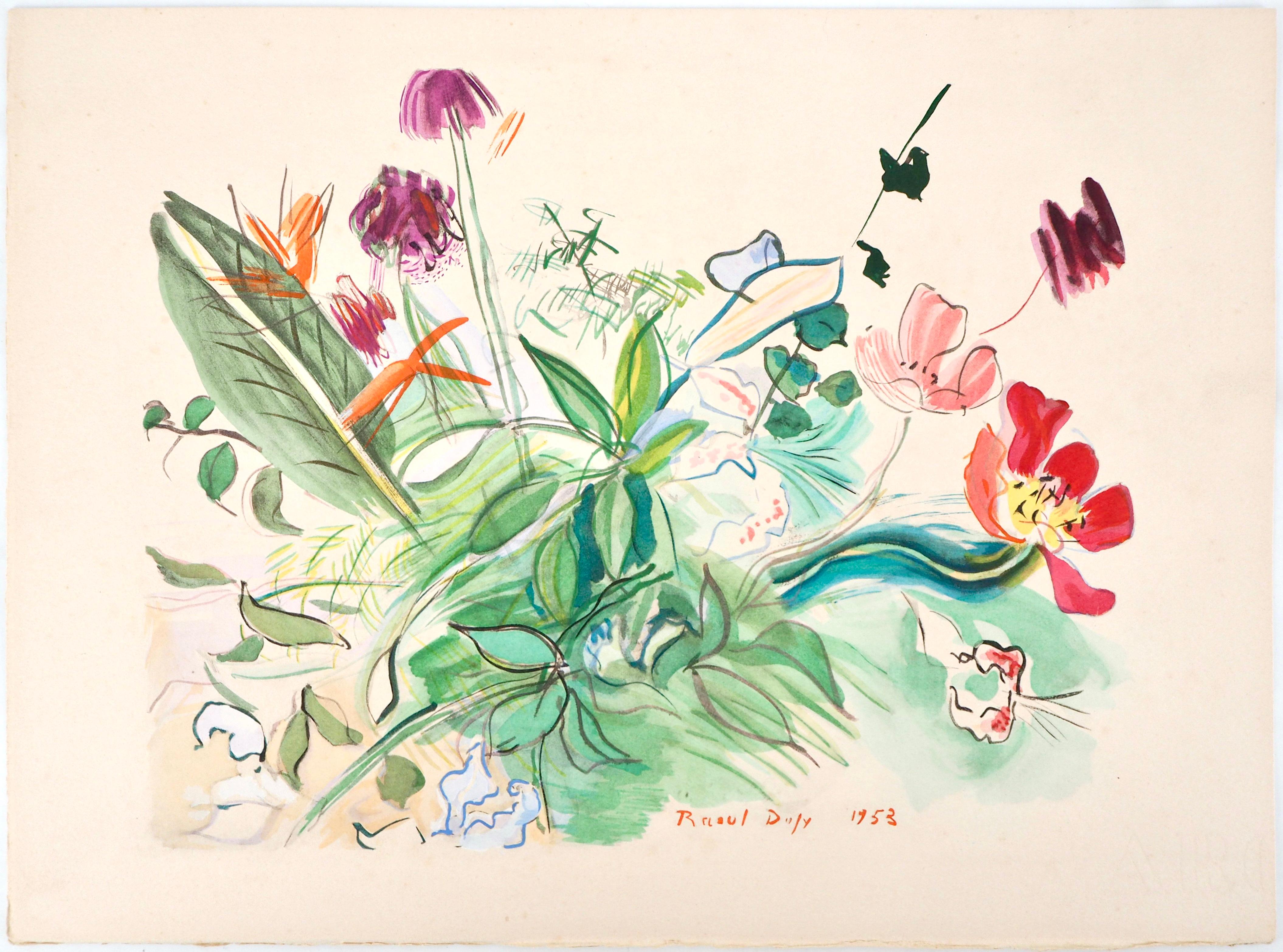 Litografia e stencil su carta vélin d'Arches. Non firmato e non numerato, come da edizione. Buone condizioni. Pubblicato e stampato da Bernard Klein, éditeur, Parigi, 26 febbraio 1954. Note: Dal volume Eaux-de-vie, Esprit de la fleur et du fruit,