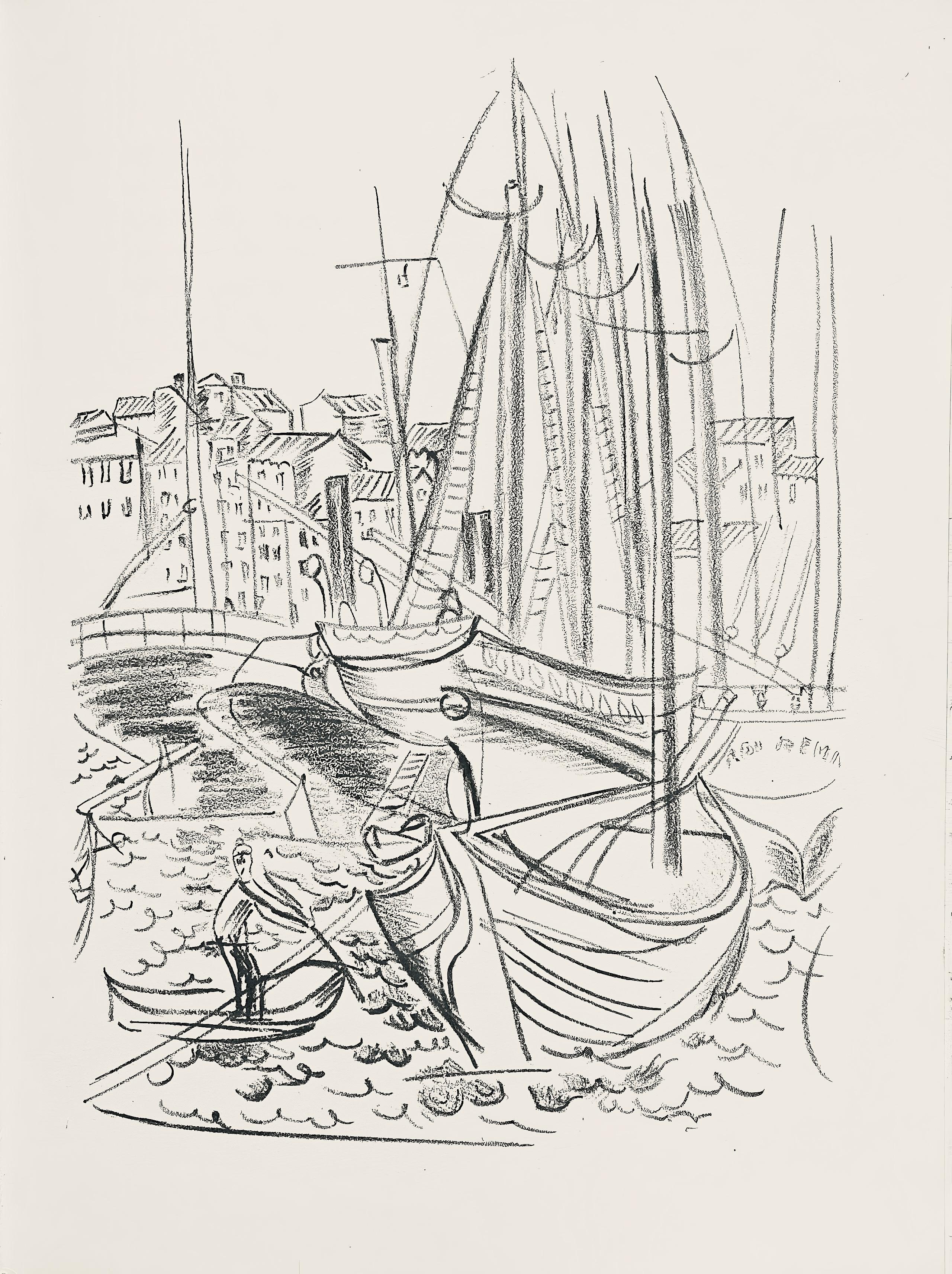 Medium: Lithograph on grand vélin d'Arches spécial paper
Year: 1961
Paper Size: 14.8 x 11 inches
Inscription: Unsigned and unnumbered, as issued
Notes: From the folio, Les Côtes Normandes 1961. Published by Pierre de Tartas, Éditeur, Paris-Bièvres;