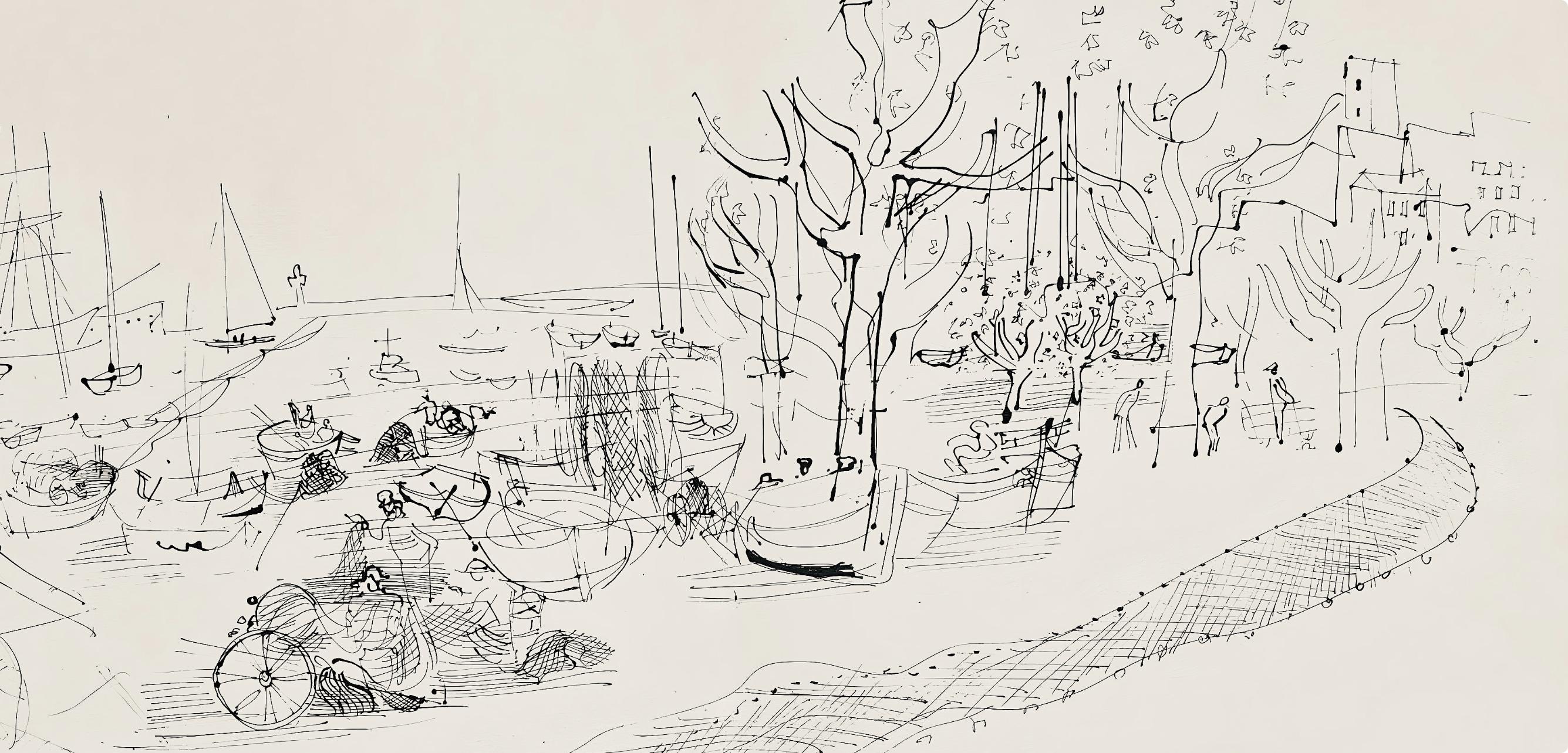 Medium: Lithograph on grand vélin d'Arches spécial paper
Year: 1961
Paper Size: 14.8 x 22 inches, with centerfold, as issued
Inscription: Unsigned and unnumbered, as issued
Notes: From the folio, Les Côtes Normandes 1961. Published by Pierre de
