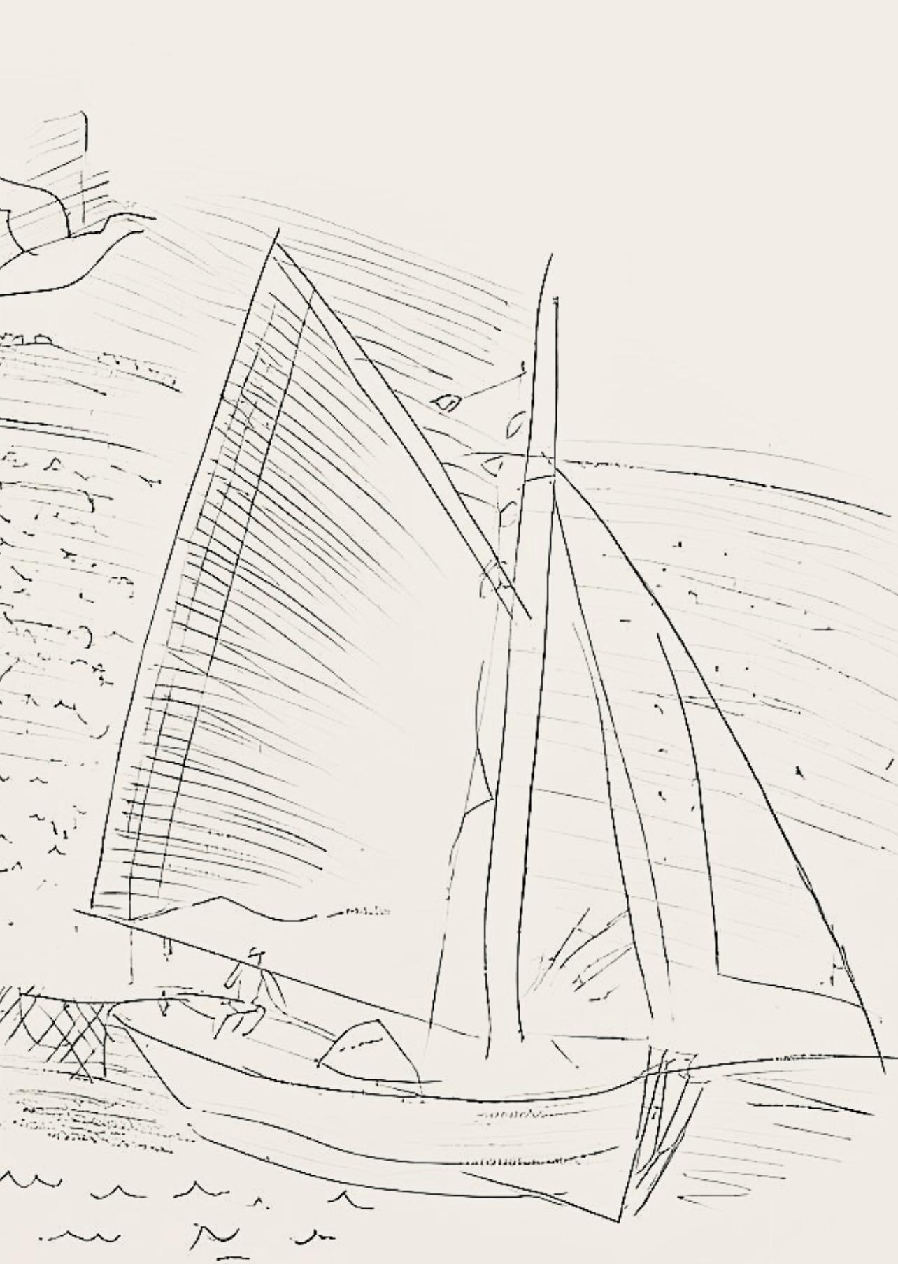 Medium: Lithograph on grand vélin d'Arches spécial paper
Year: 1961
Paper Size: 14.8 x 22 inches, with centerfold, as issued
Inscription: Unsigned and unnumbered, as issued
Notes: From the folio, Les Côtes Normandes 1961. Published by Pierre de