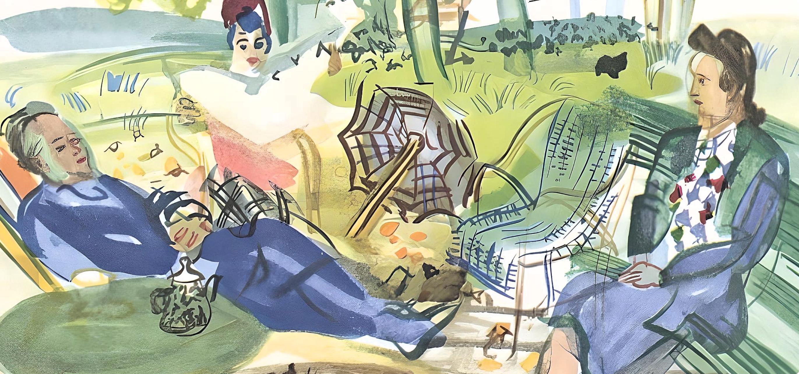Dufy, Dans le jardin de Montsaunès, Vacances forcées (après) - Beige Figurative Print par Raoul Dufy