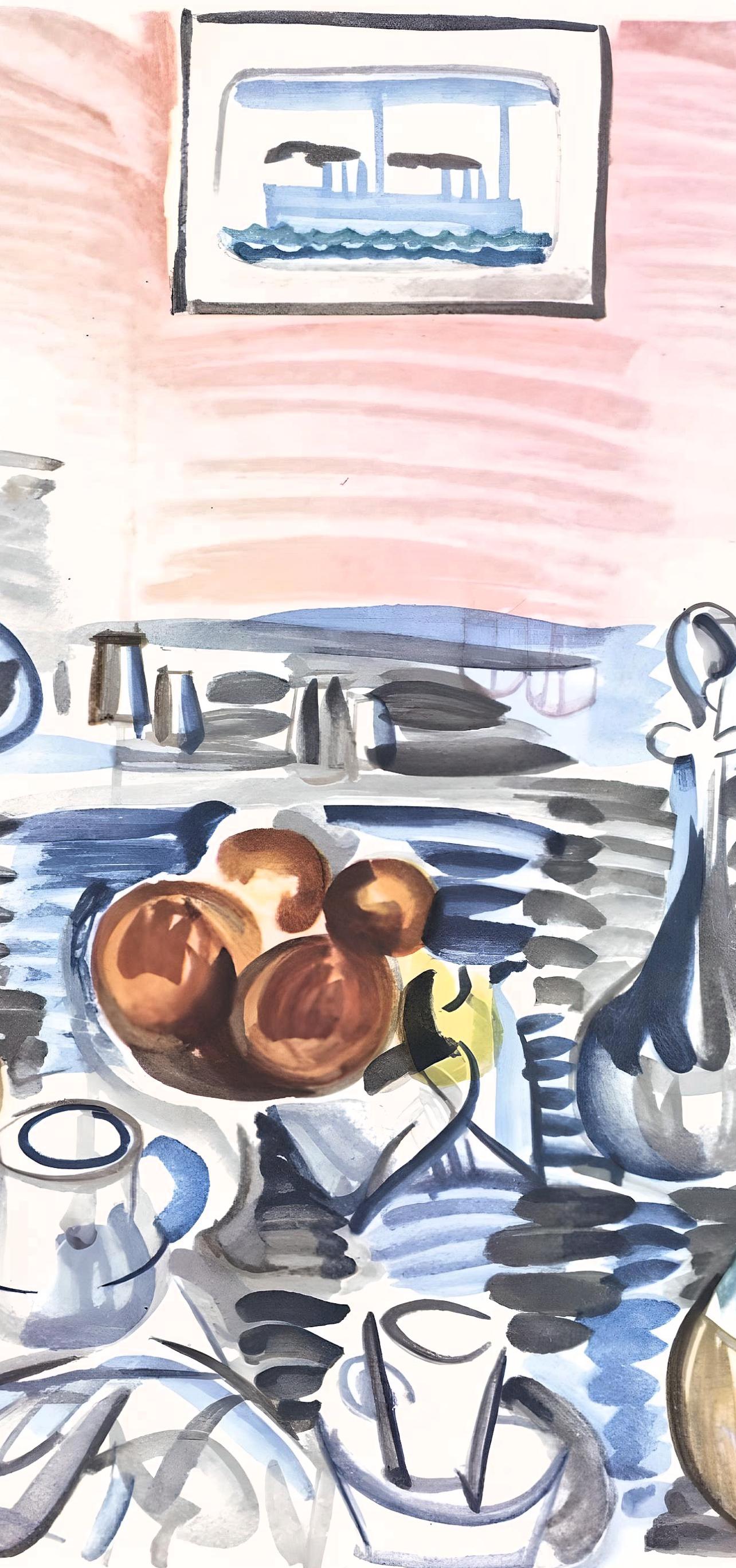Dufy, Déjeuner de Cassis, Vacances forcées (après) - Gris Still-Life Print par Raoul Dufy