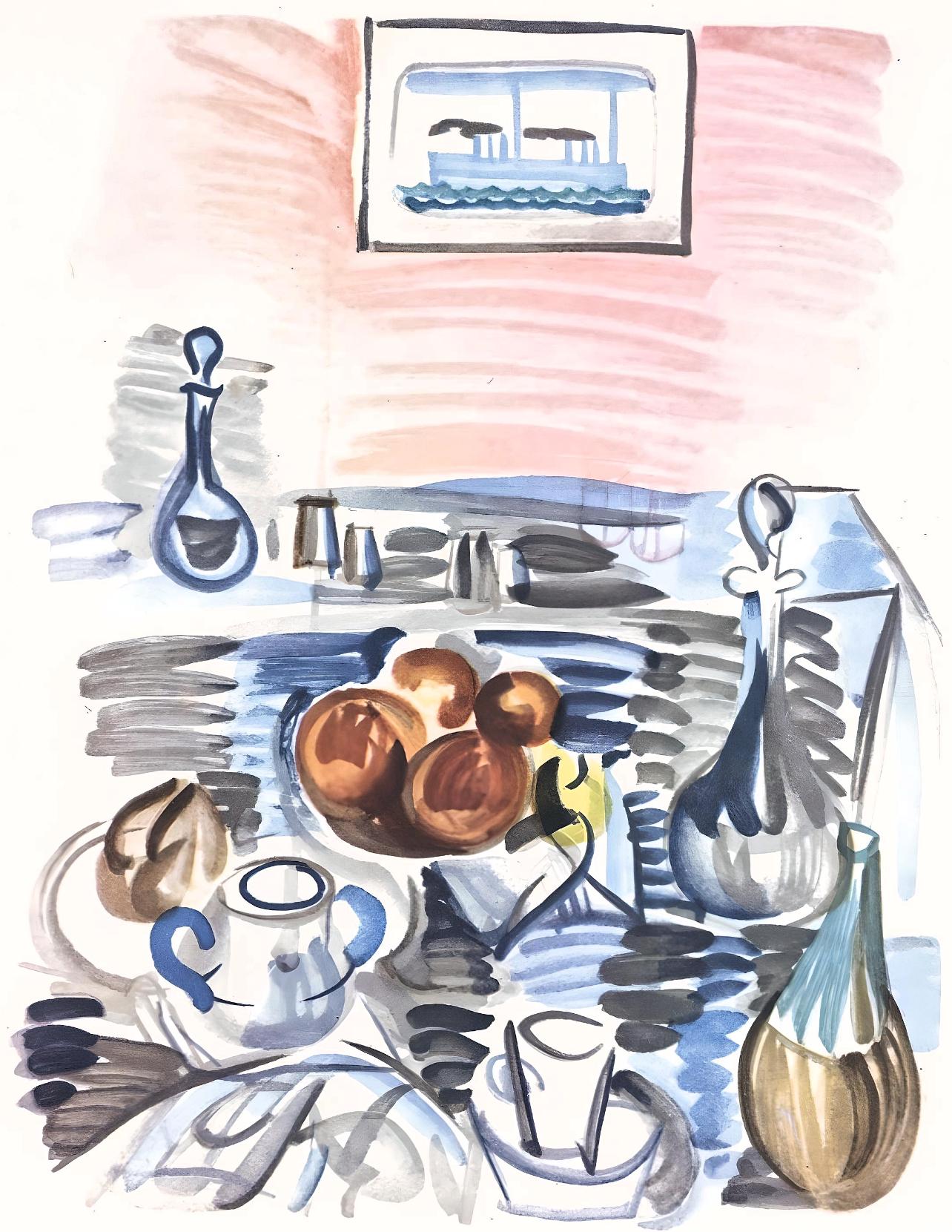 Raoul Dufy Figurative Print - Dufy, Déjeuner de Cassis, Vacances forcées (after)