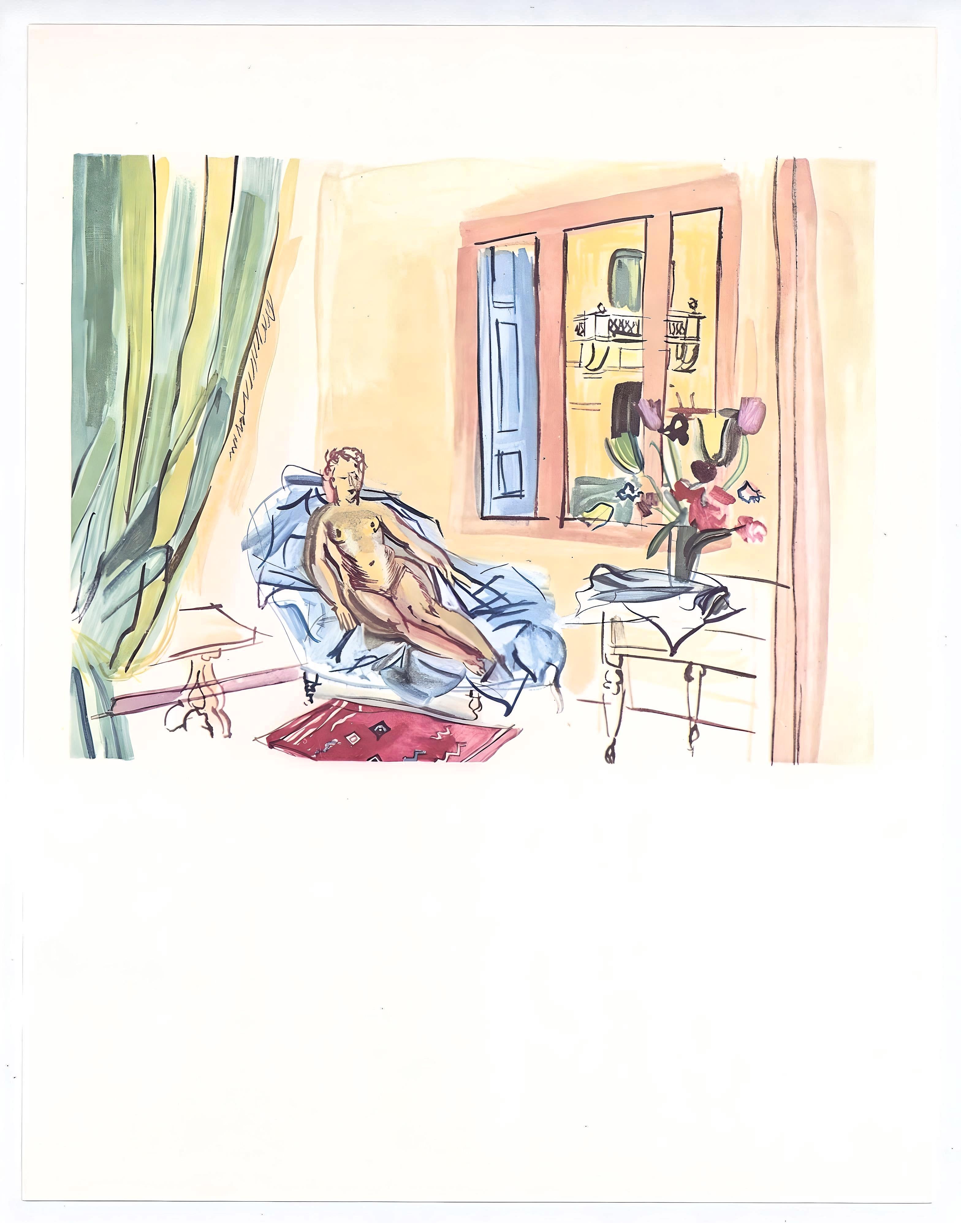 Medium: Lithograph on papier bouffant des Papeteries de Casteljoux paper
Year: 1970
Paper Size: 12 x 9.25 inches
Inscription: Unsigned and unnumbered, as issued
Notes: From the folio, Vacances forcées 1970. Published by Éditions Vialetay, Paris,