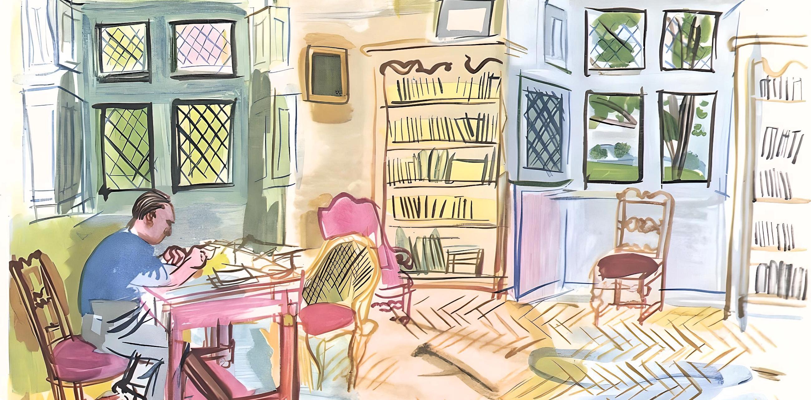 Dufy, L'auteur dans son cabinet de travail, Vacances forcées (après) - Beige Landscape Print par Raoul Dufy