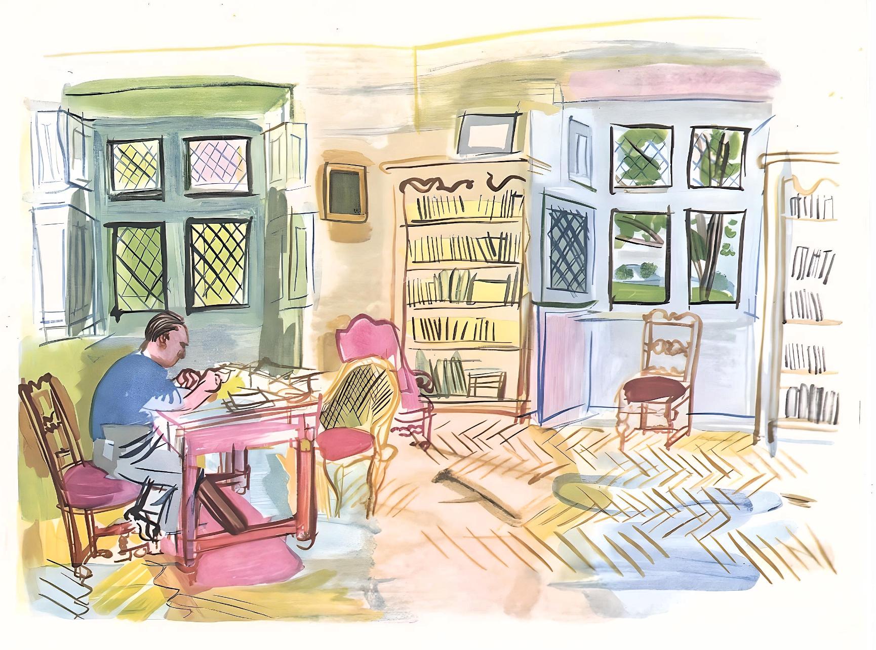 Raoul Dufy Landscape Print - Dufy, L'auteur dans son cabinet de travail, Vacances forcées (after)