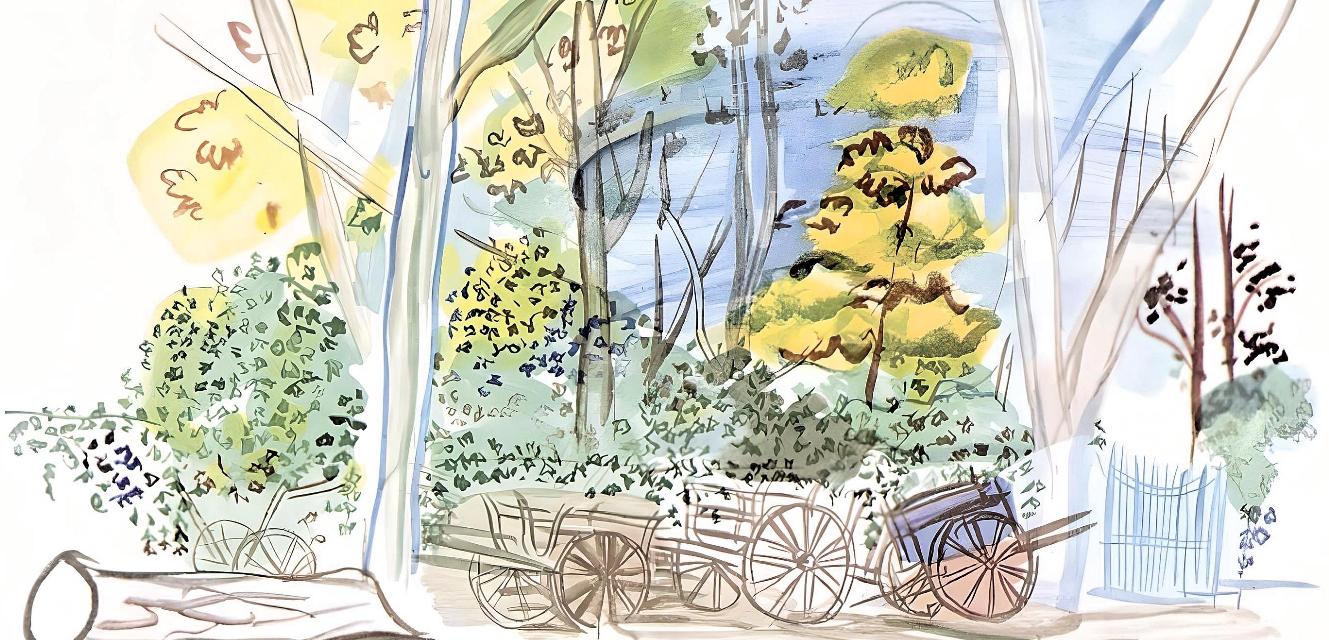 Dufy, Le cimetière des carrioles, Vacances forcées (après) - Beige Figurative Print par Raoul Dufy