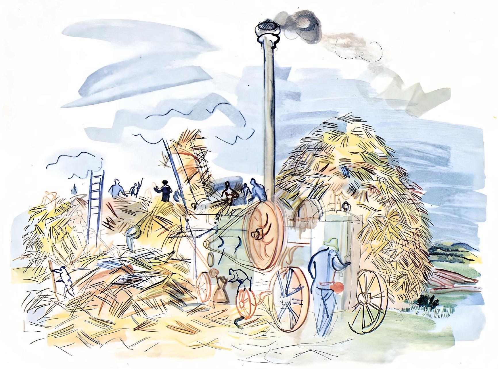 Raoul Dufy Figurative Print – Dufy, Le dépiquage à Montsaunès, Zwangsurlaube (nach)