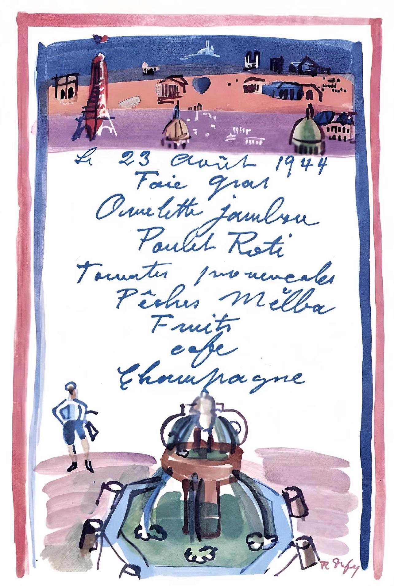 Raoul Dufy Figurative Print - Dufy, Le menu de la Libération, Vacances forcées (after)