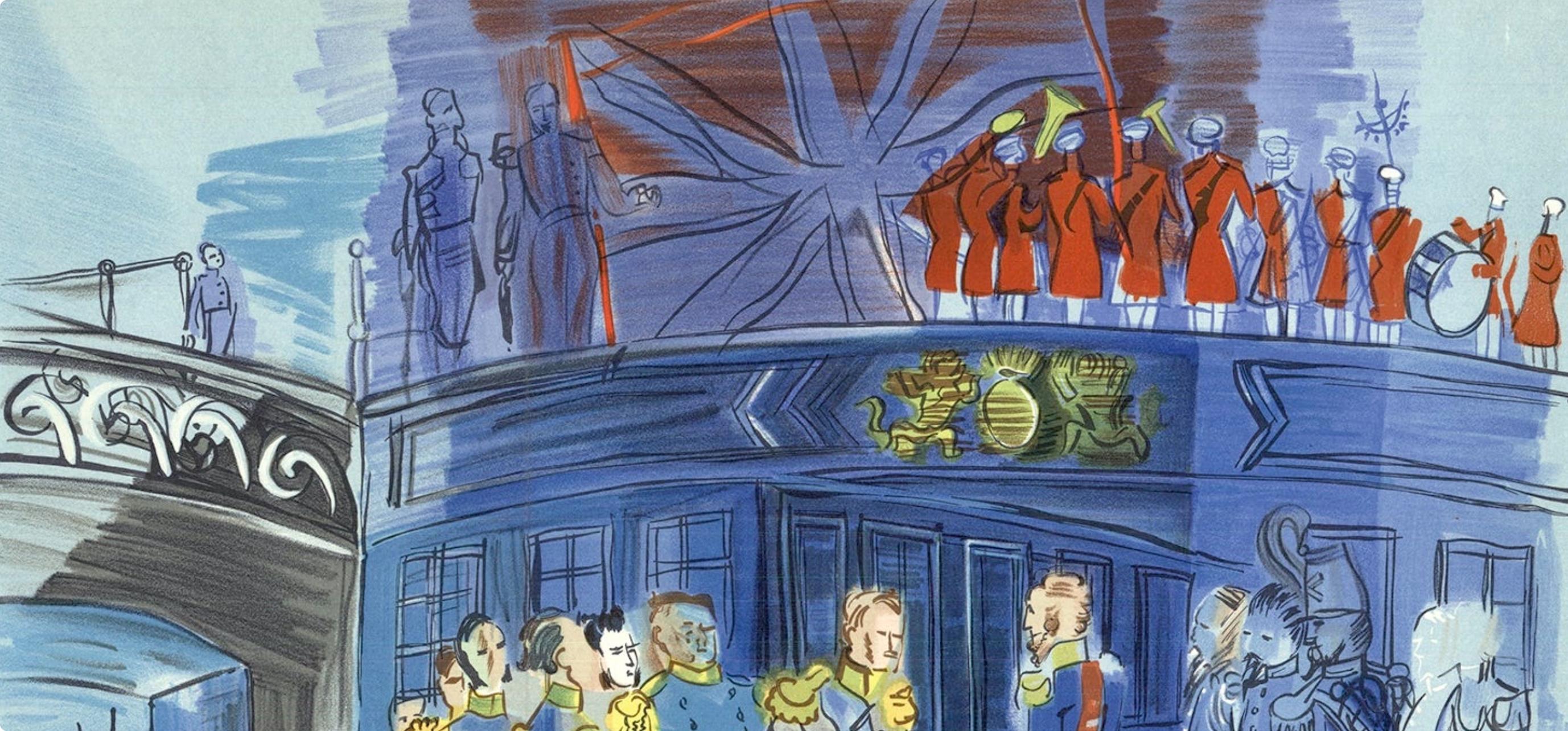 Dufy, Le Prince de Joinville reçu à bord d'une fregate anglaise (after) - Gray Landscape Print by Raoul Dufy