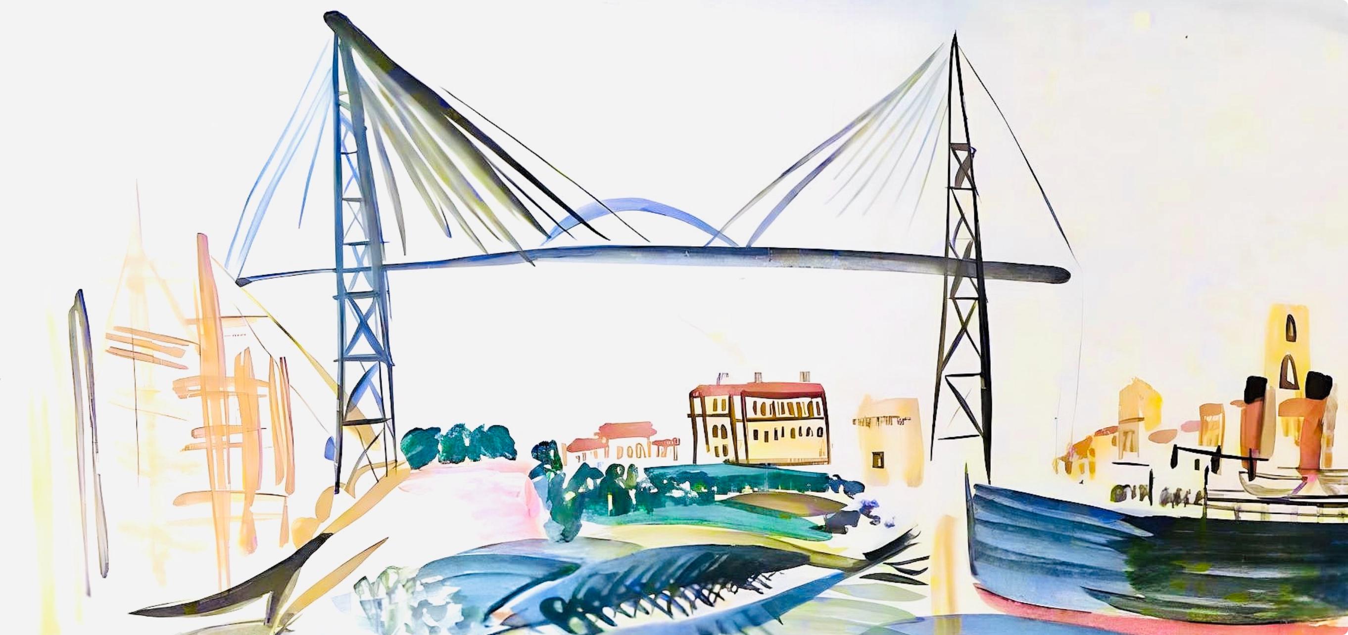 Dufy, Le Vieux-Port, Vacances forcées (après) - Gris Landscape Print par Raoul Dufy