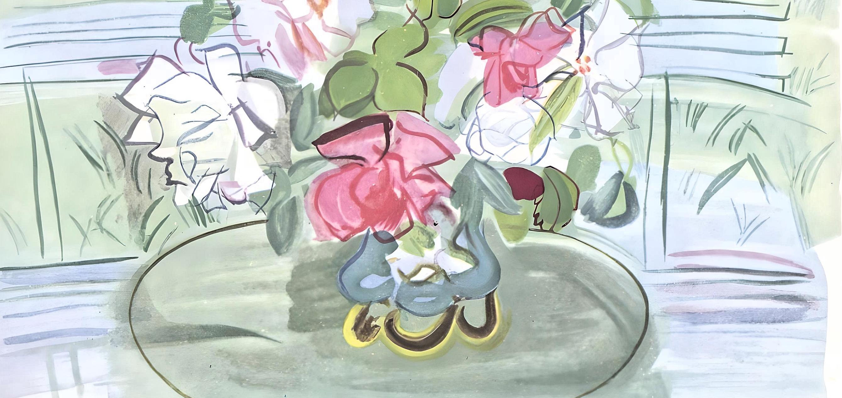 Dufy, L'opaline bleue, Vacances forcées (après) - Gris Still-Life Print par Raoul Dufy