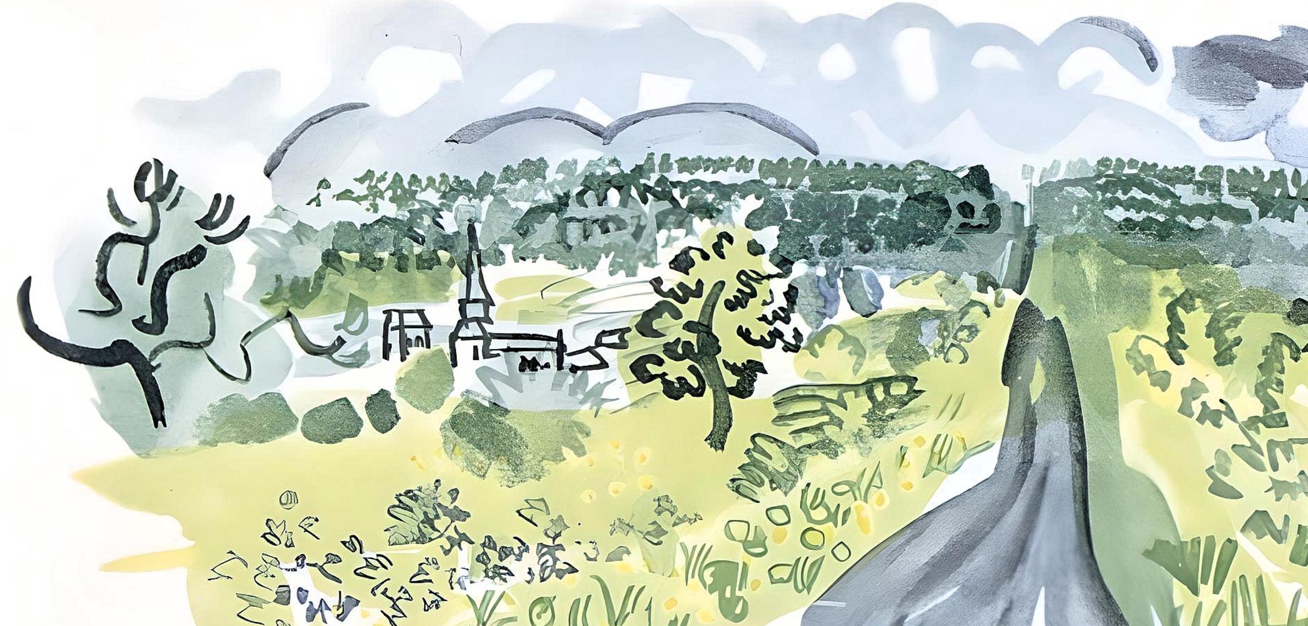 Dufy, Village de France, Vacanze forzate (dopo) - Figurative Print Grigio di Raoul Dufy