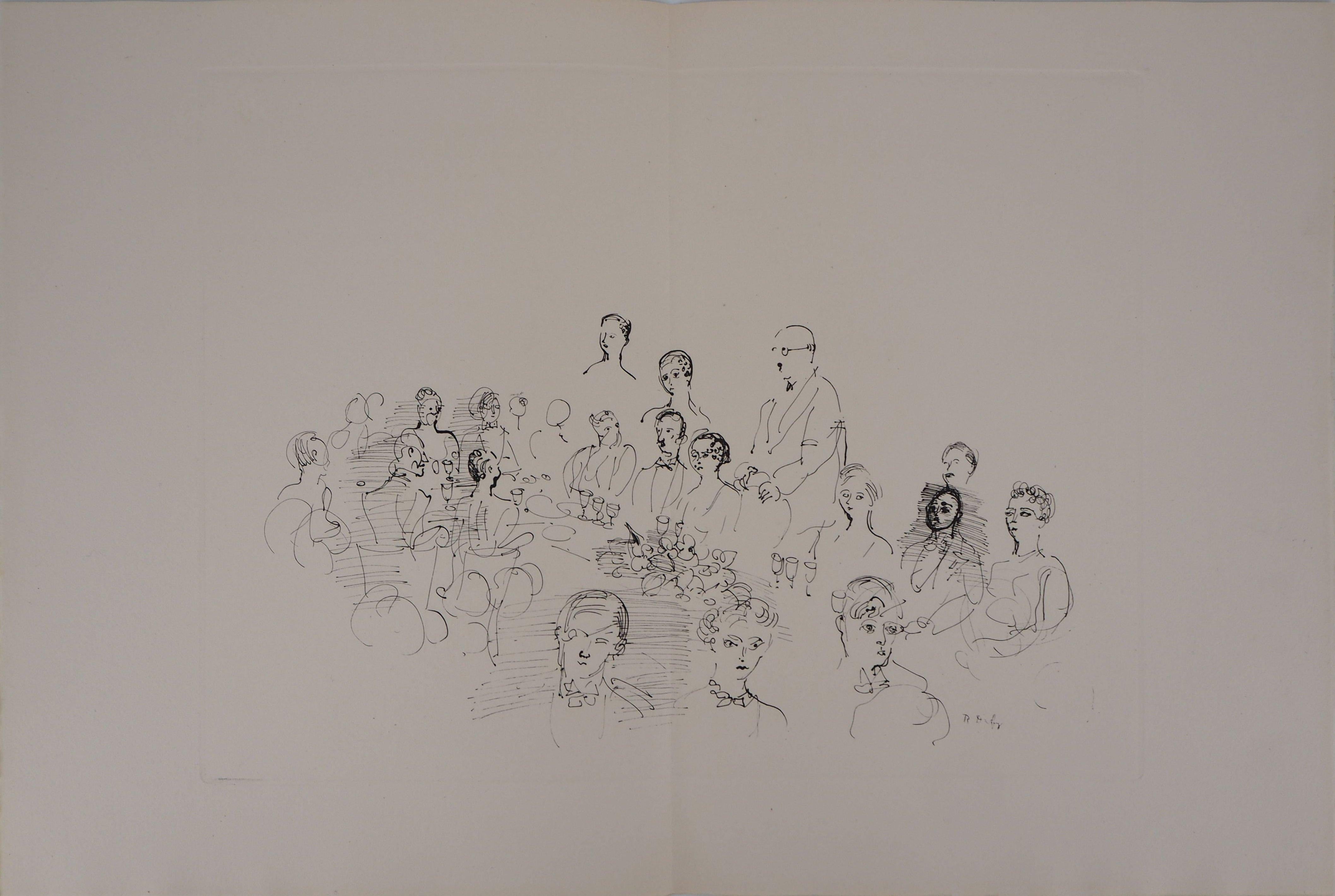 Elegant Dinner : Proposing a Toast - Original etching - Modern Print by Raoul Dufy