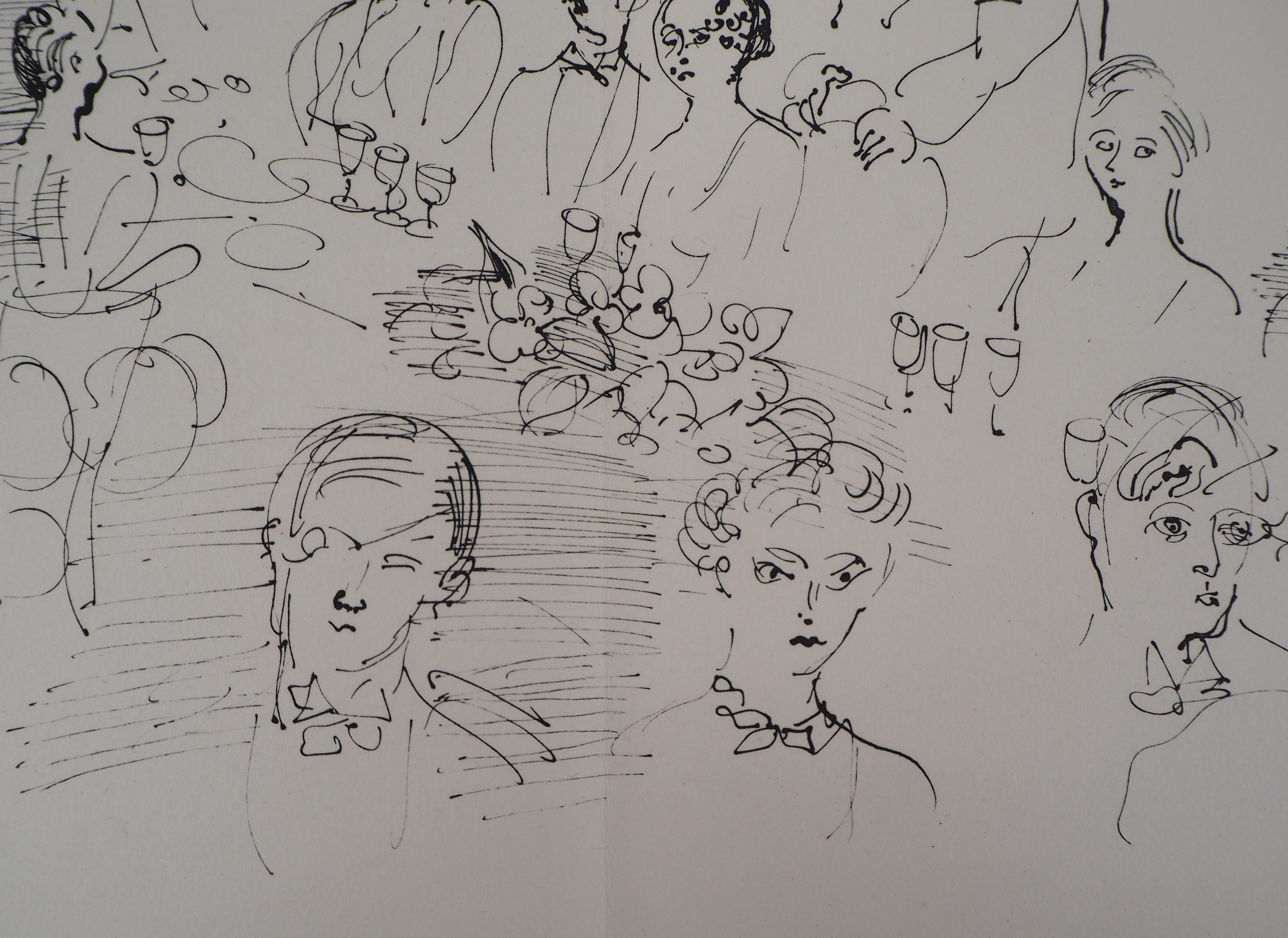 Raoul DUFY
Elegant Dinner : Proposing a Toast, 1953

Original Etching
With printed signature in the plate
On Arches vellum 38 x 56 cm (c. 15 x 22 inch)

Excellent condition, central fold as edited