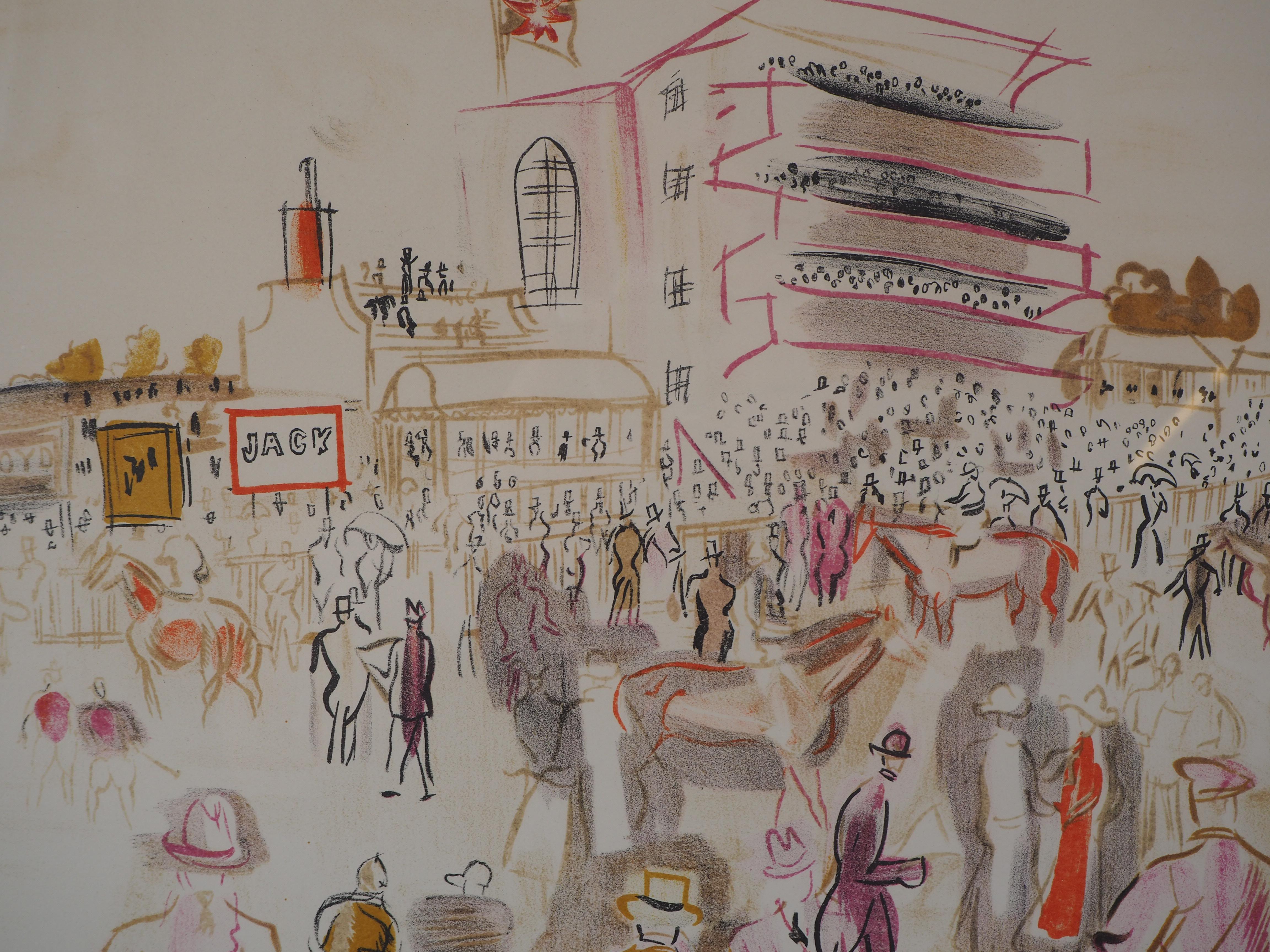 Epsom : The Hippodome before the Race - Original lithograph # Ltd 50 copies - Gray Figurative Print by Raoul Dufy