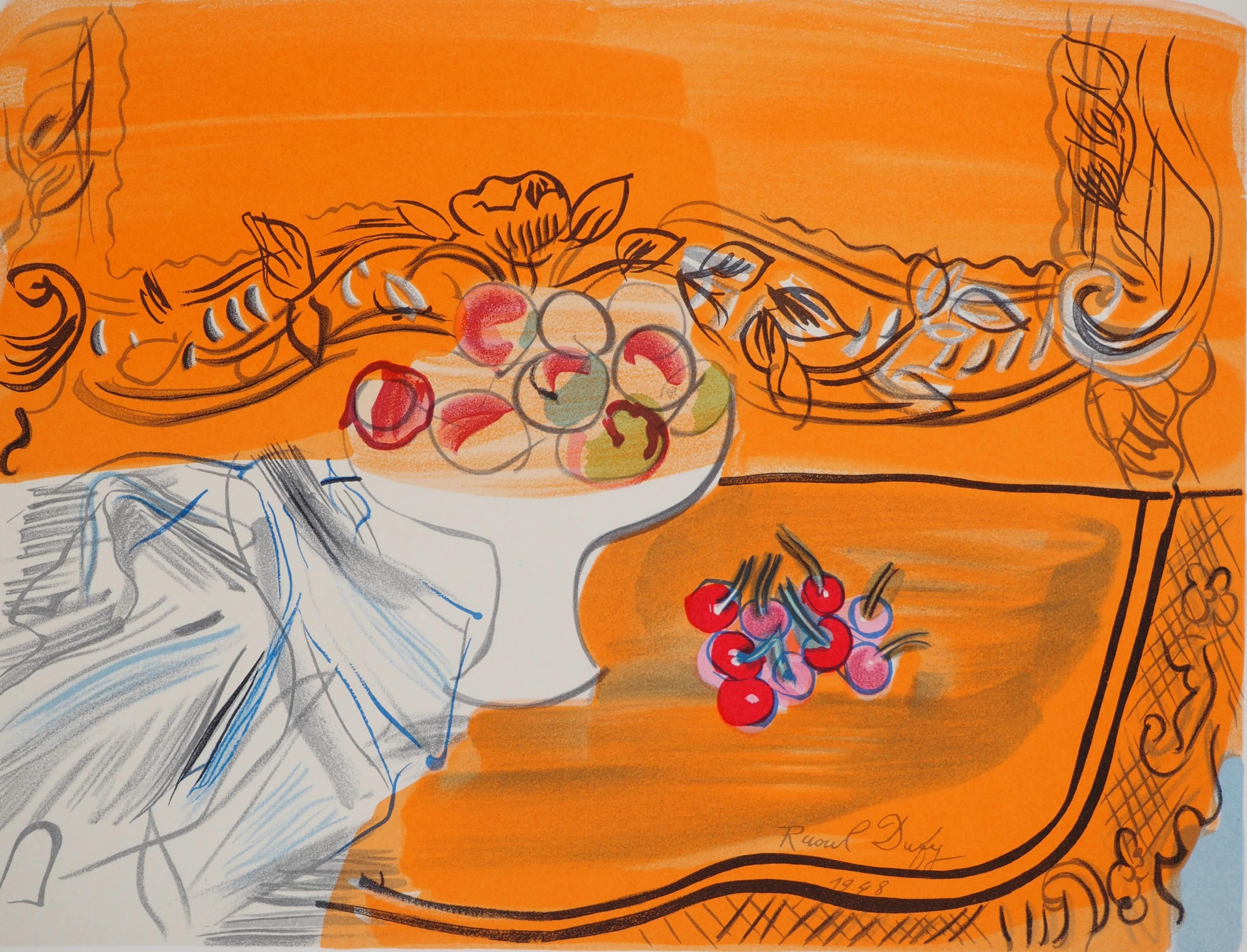 Bodegón fauvista con melocotones y cerezas - Litografía (Mourlot) - Print de Raoul Dufy