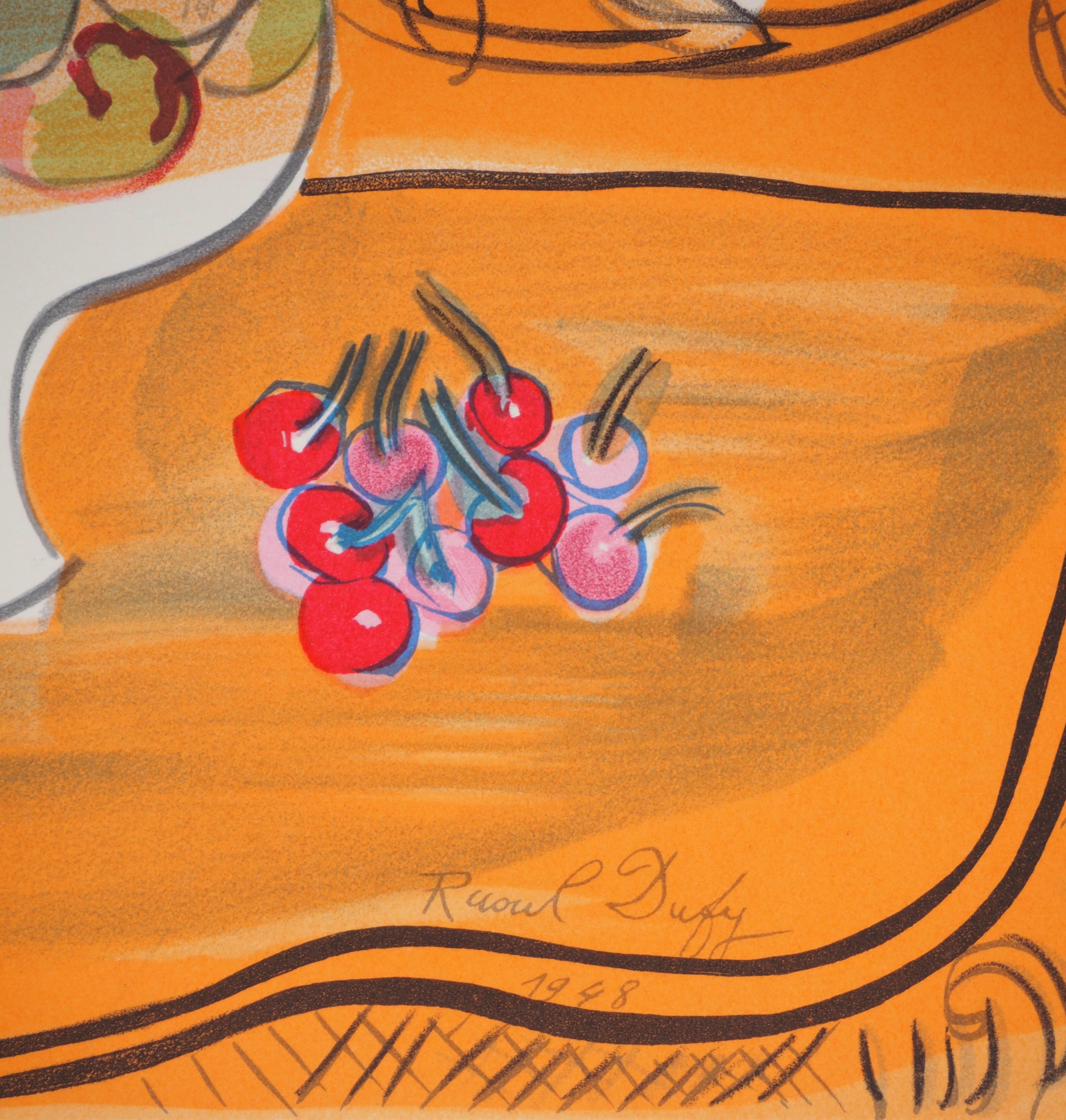 Bodegón fauvista con melocotones y cerezas - Litografía (Mourlot) - Print Fauvista de Raoul Dufy