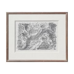 Antique "Figures in the Sea" Abstract Figurative Nude Bathers Lithograph Print