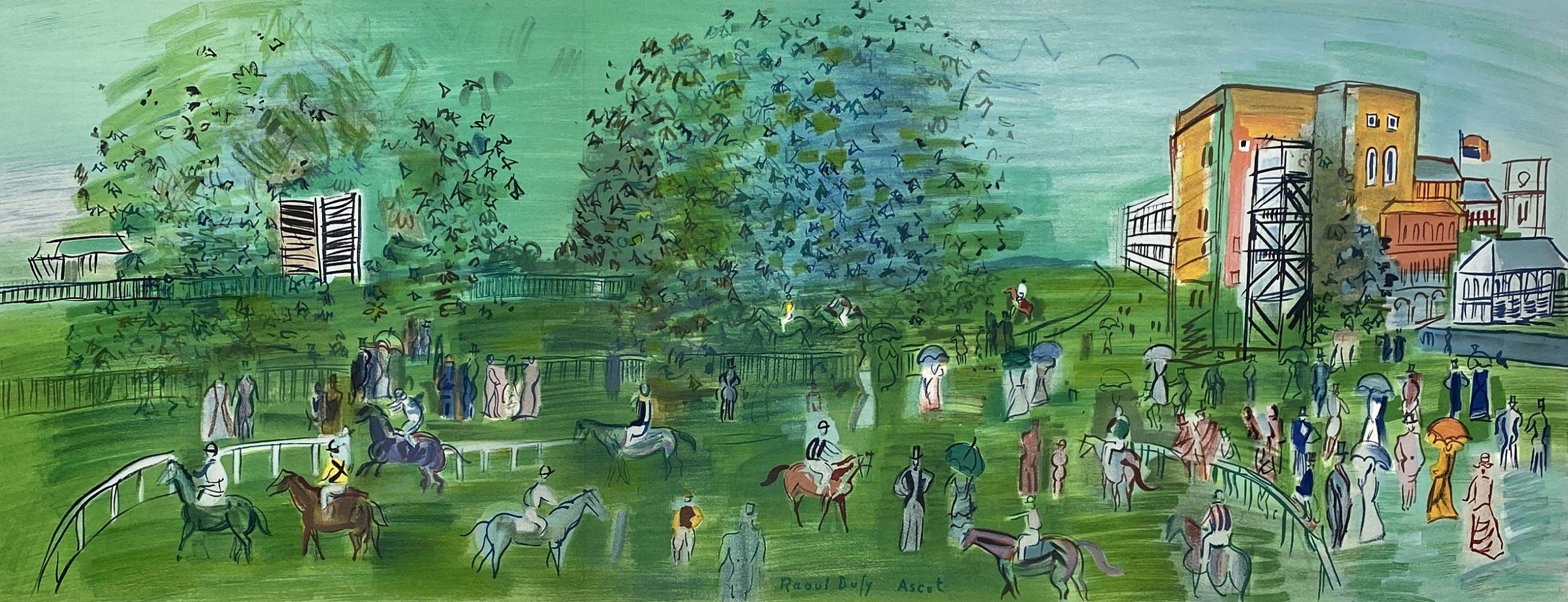 Hippodrome Ascot Racecourse - Tall Lithograph Signed in the Plate (Mourlot) - Print by Raoul Dufy