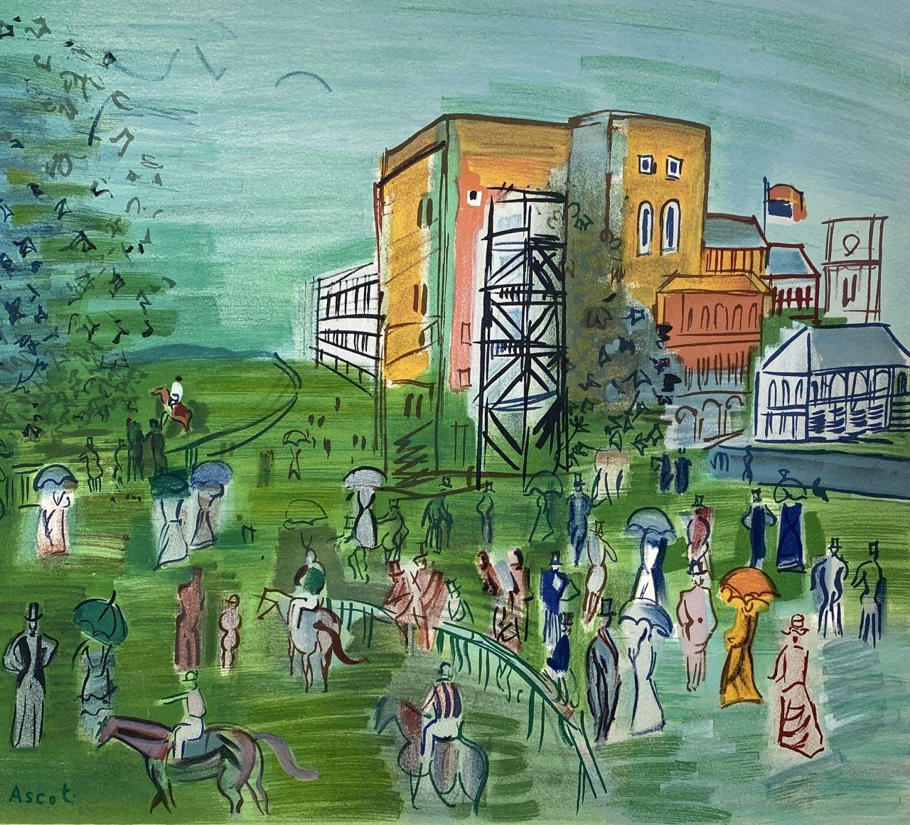 Hippodrome Ascot Racecourse - Tall Lithograph Signed in the Plate (Mourlot) - Modern Print by Raoul Dufy