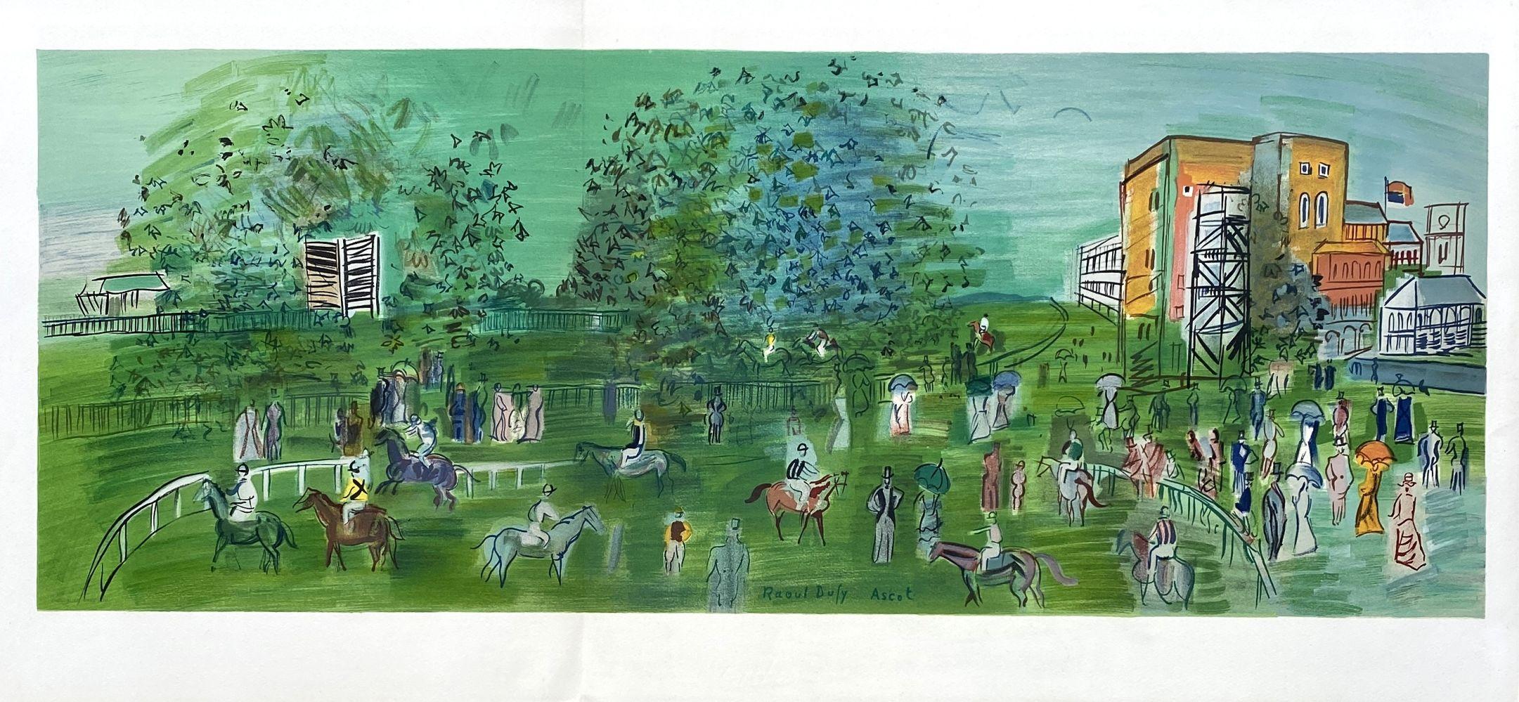Raoul Dufy Figurative Print - Hippodrome Ascot Racecourse - Tall Lithograph Signed in the Plate (Mourlot)