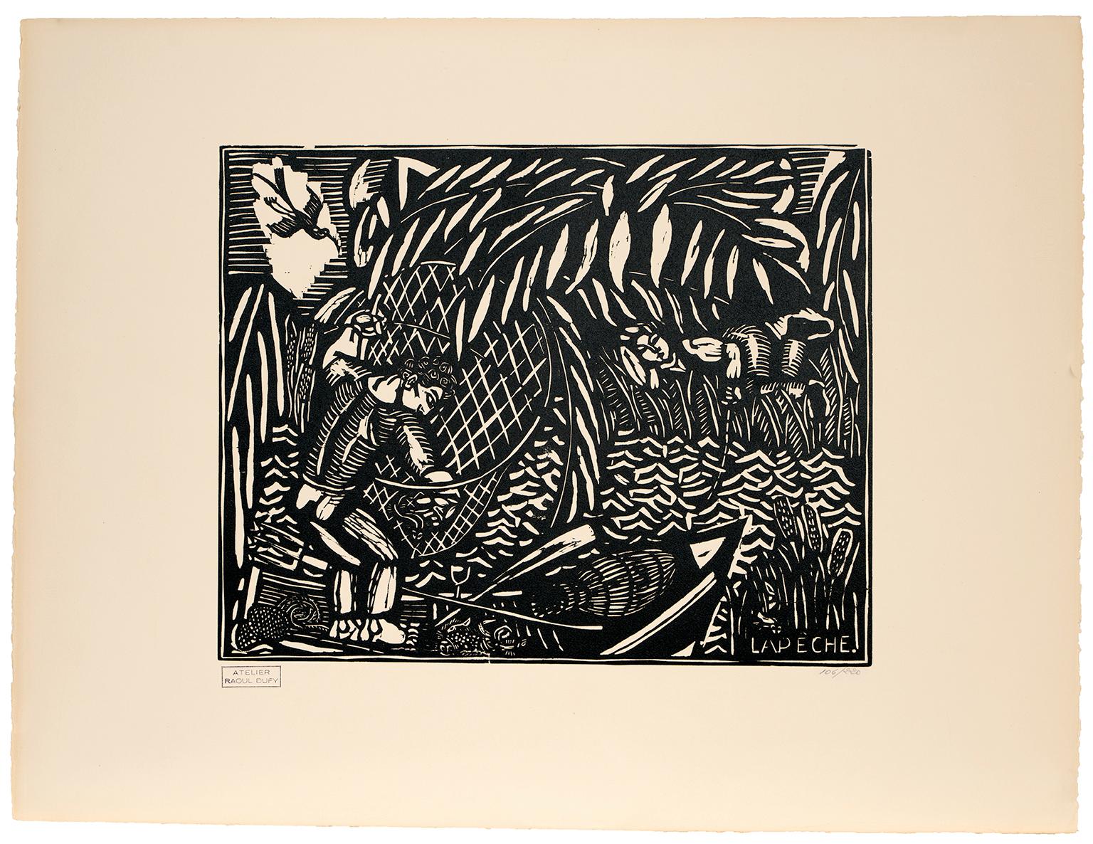 'La Pêche' (Fishing) — French Cubist Woodcut - Print by Raoul Dufy