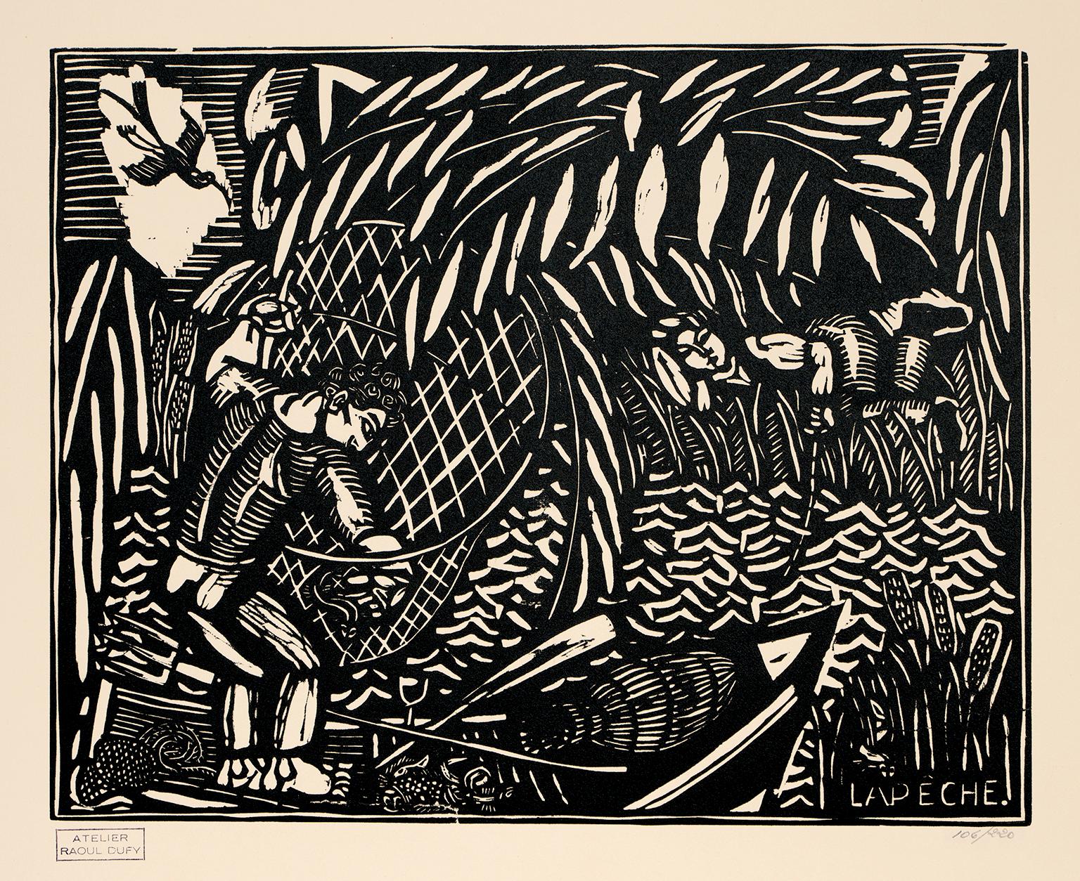 Raoul Dufy Figurative Print – La Pêche" (Fischfang) - französischer kubistischer Holzschnitt