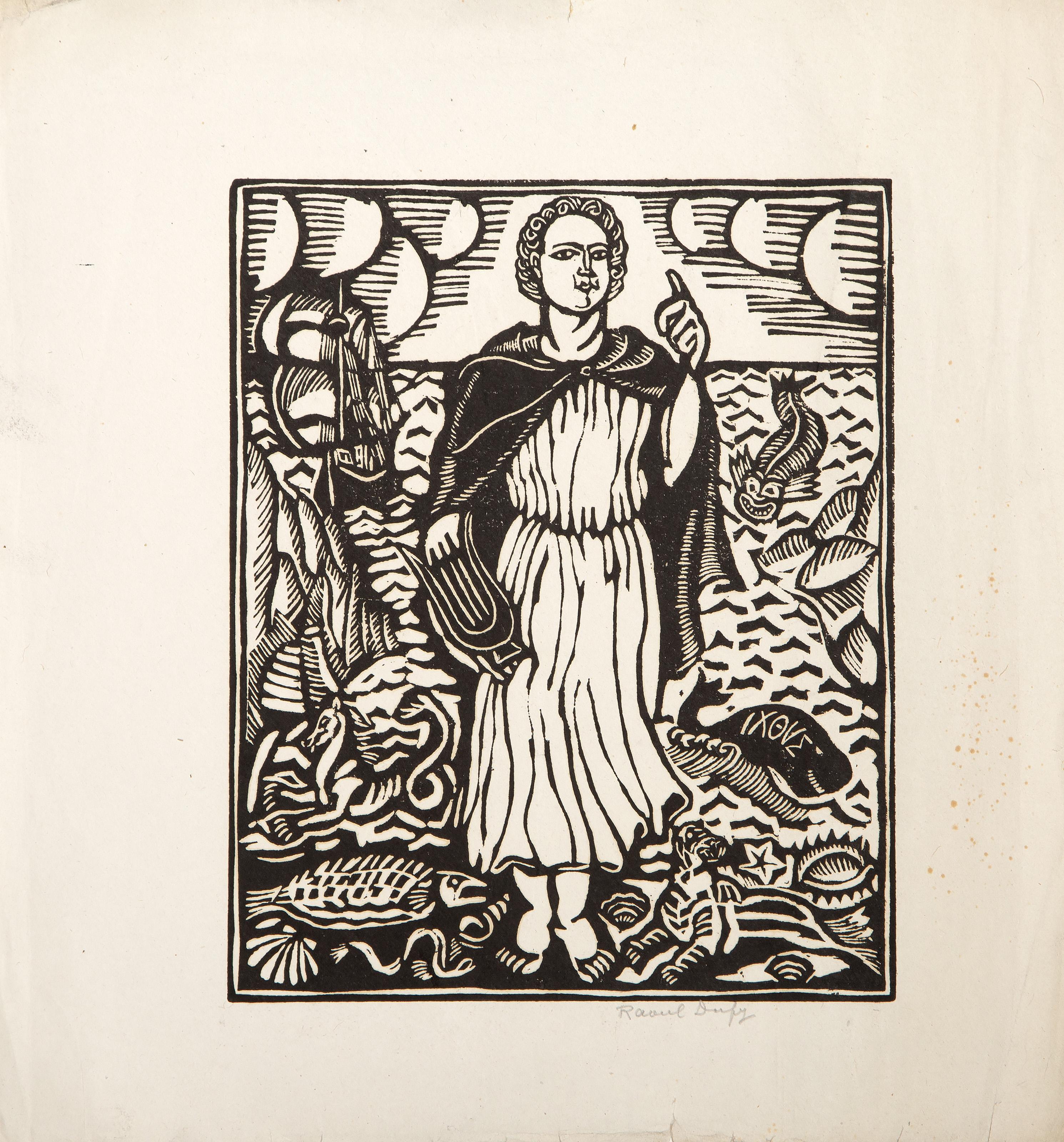  Raoul Dufy, French (1877 - 1953) -  L'Amour La Danse, Year: 1915, Medium: Woodcut on laid paper, signed in pencil, Image Size: 10 x 8 inches, Size: 14.25 x 13.5 in. (36.2 x 34.29 cm), Description: From the collection of the late Larry Saphire.