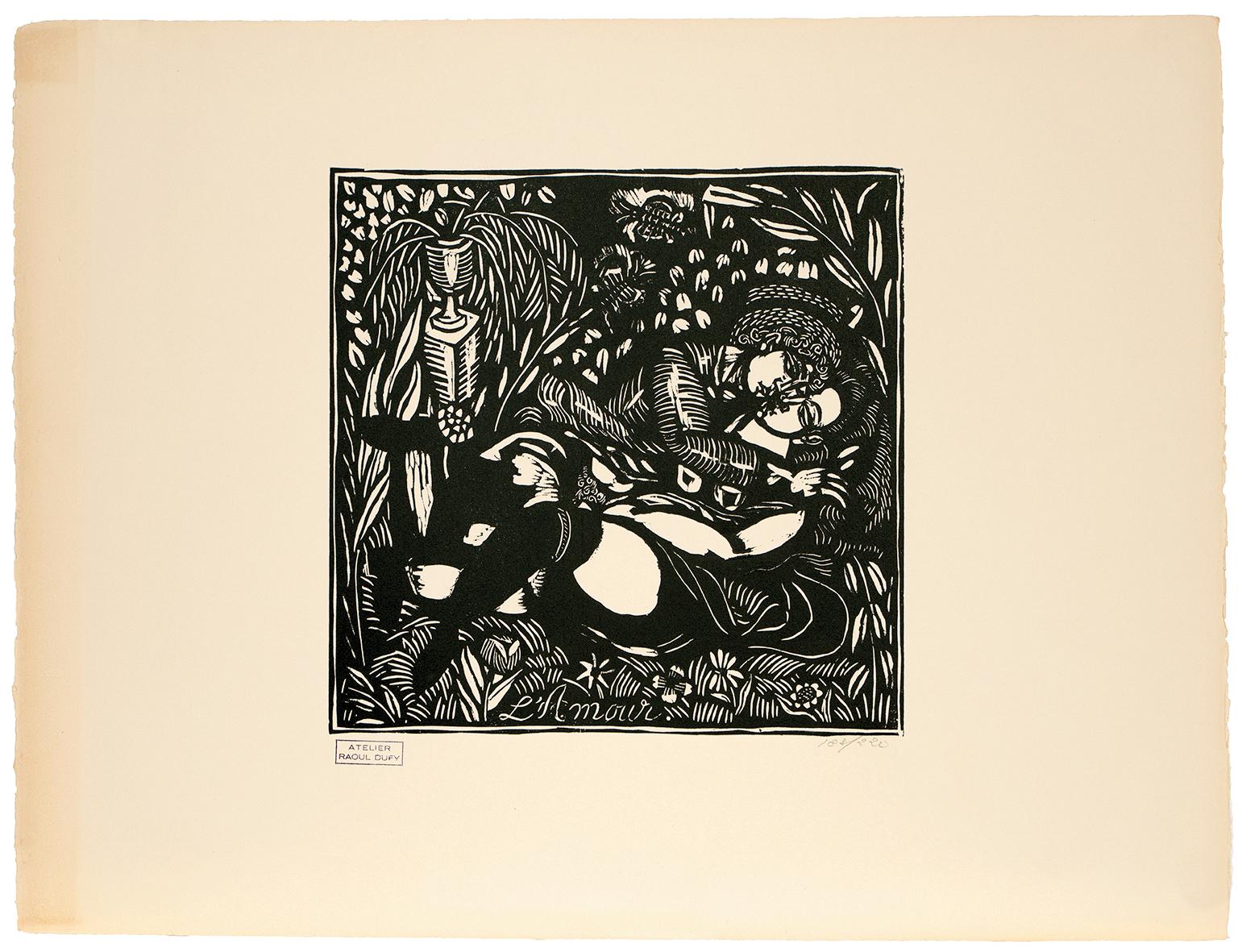 ''L''Amour'' (Love) - gravure sur bois cubiste française - Print de Raoul Dufy