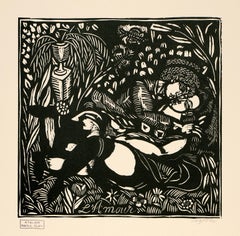 Antique 'L'Amour' (Love) — French Cubist Woodcut