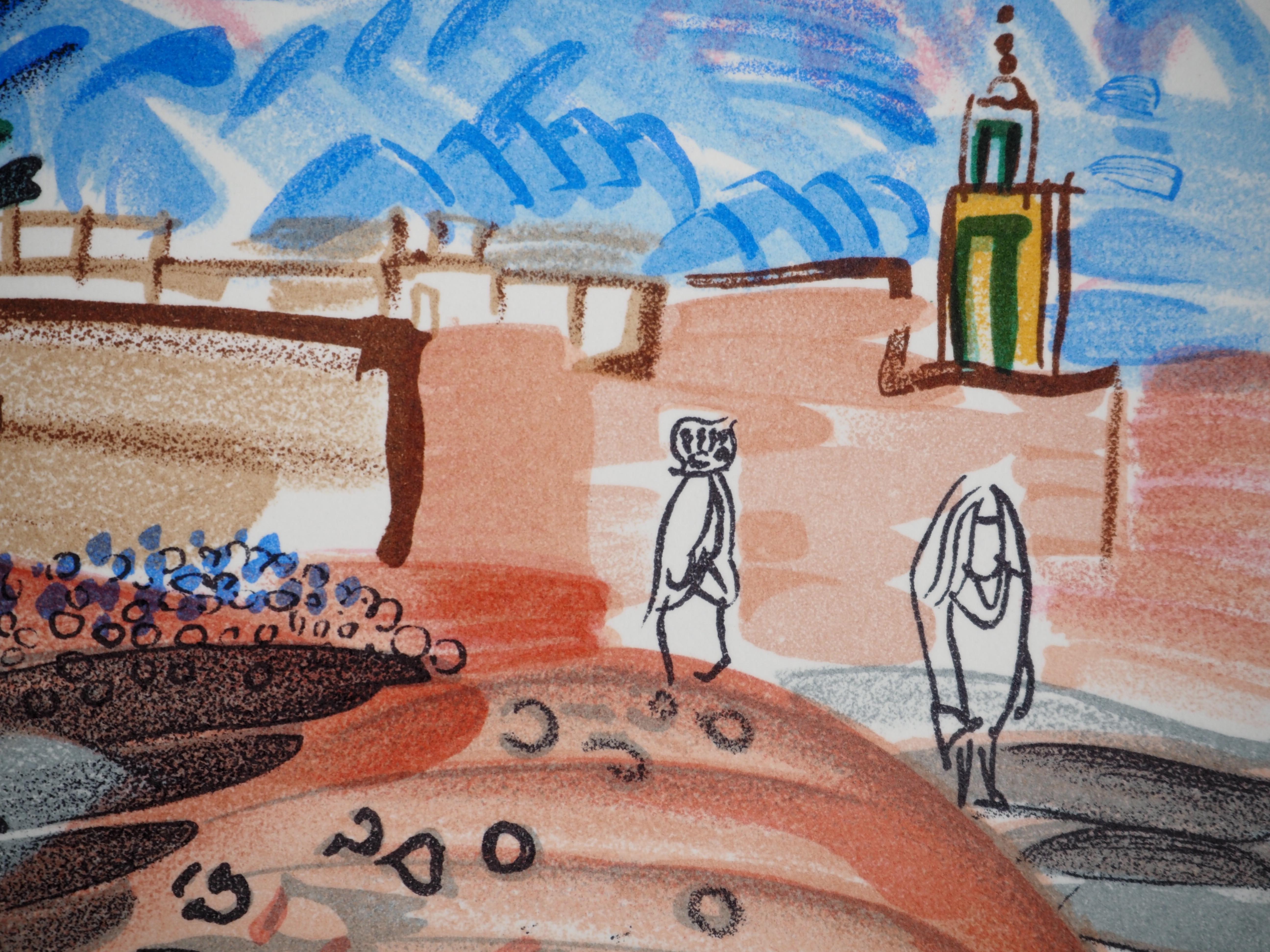 Paisaje en Marruecos - Litografía (Mourlot) - Abstract Print Gris de Raoul Dufy