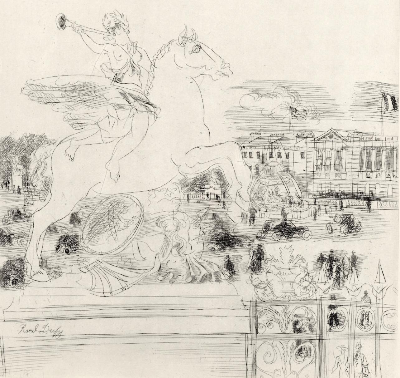 Acquaforte su carta vélin Canson et Montgolfier. Non firmato e non numerato, come da edizione. Buone condizioni. Pubblicato da L'Imprimerie Daragnès, Parigi; stampato da Jean Gabriel Daragnès, Parigi, 14 luglio 1937. Note: Dal folio, A La gloire à