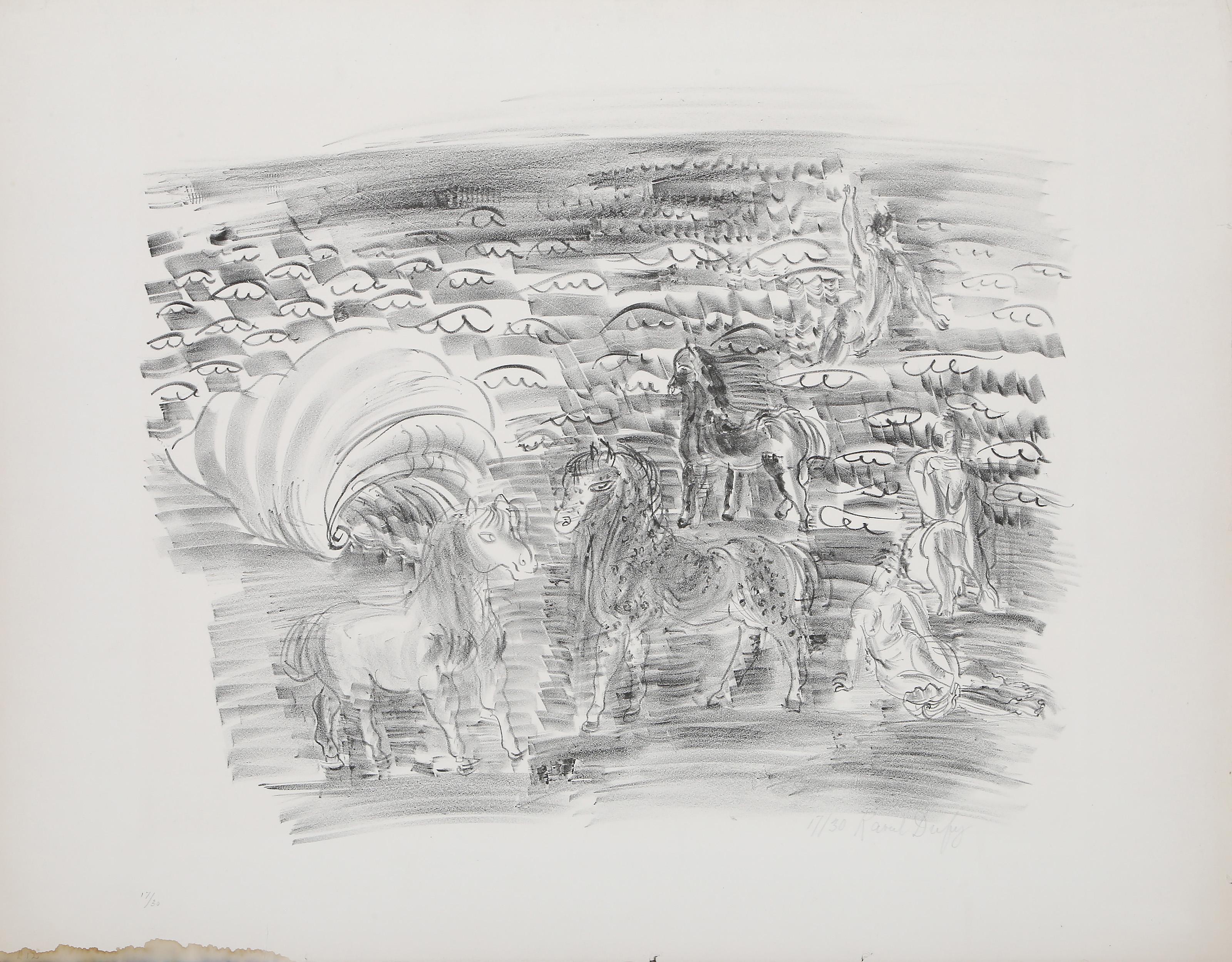 Petits chevaux, baigneuses et coquillage..., lithographie impressionniste de Raoul Dufy en vente 6