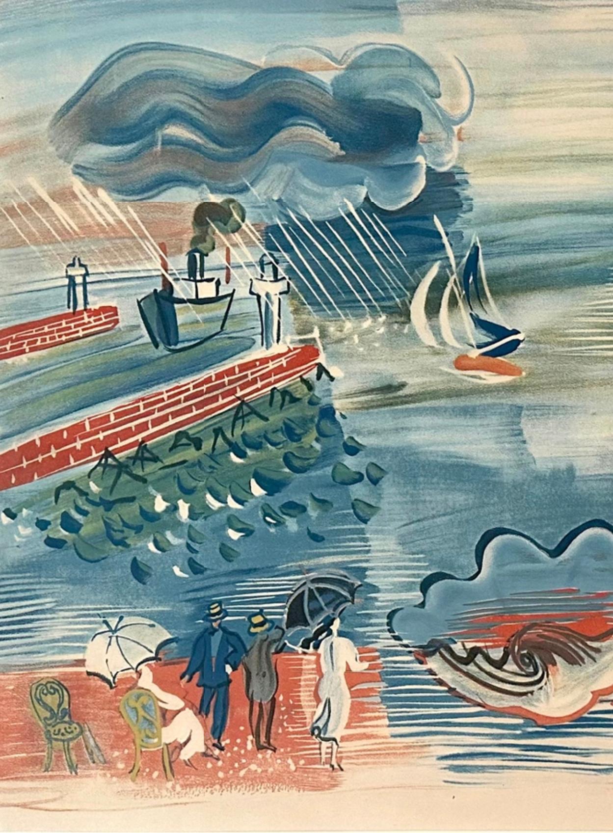 Lithographie post-impressionniste LE HAVRE « Figures and Seascrape » de 1930 au prix le plus bas de $ - Post-impressionnisme Print par Raoul Dufy