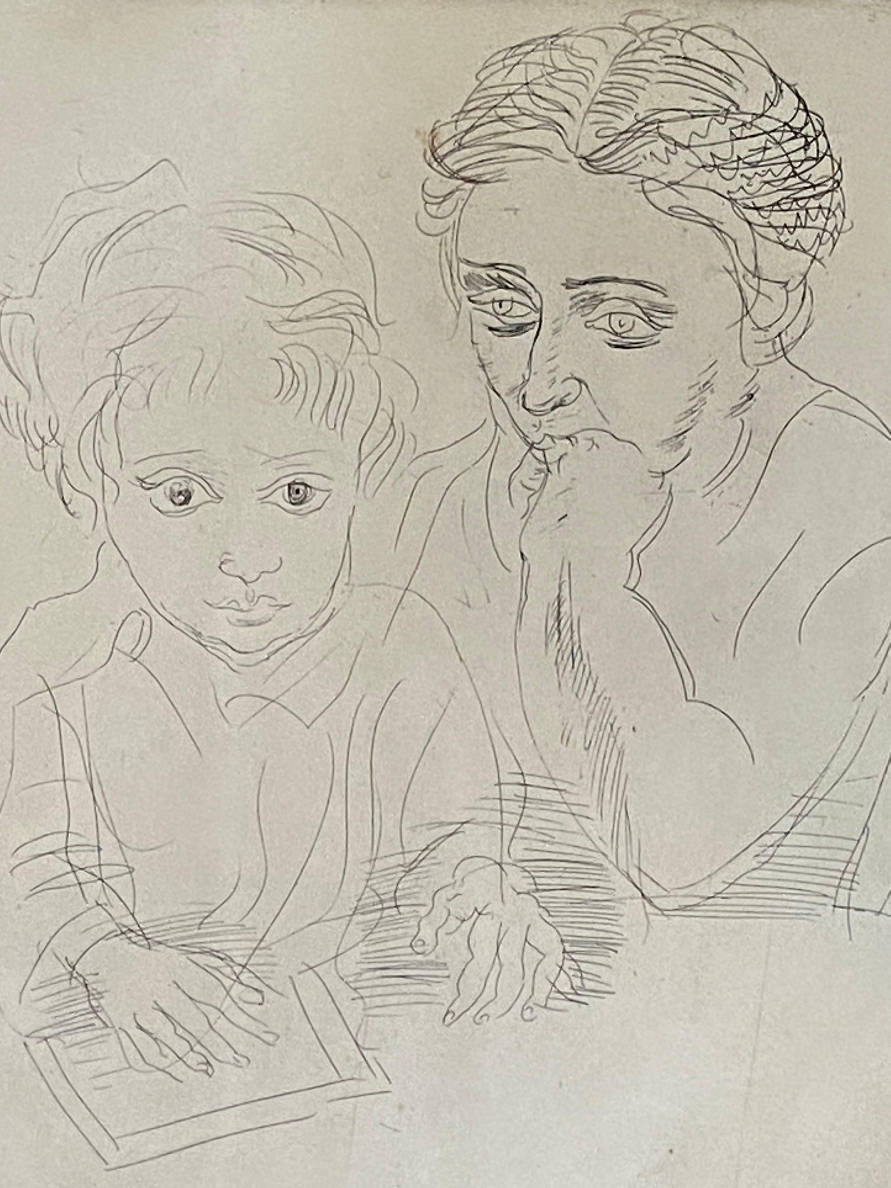 Mother and Child etching done after Raoul Dufy. Limited edition of 50 only.  Not dated.  Condition is excellent.  Image size is 12.5 by 11 inches.  Sheet  size is 18.25 by 15 inches.  Nicely gallery framed.  Overall framed measurements are 26 by