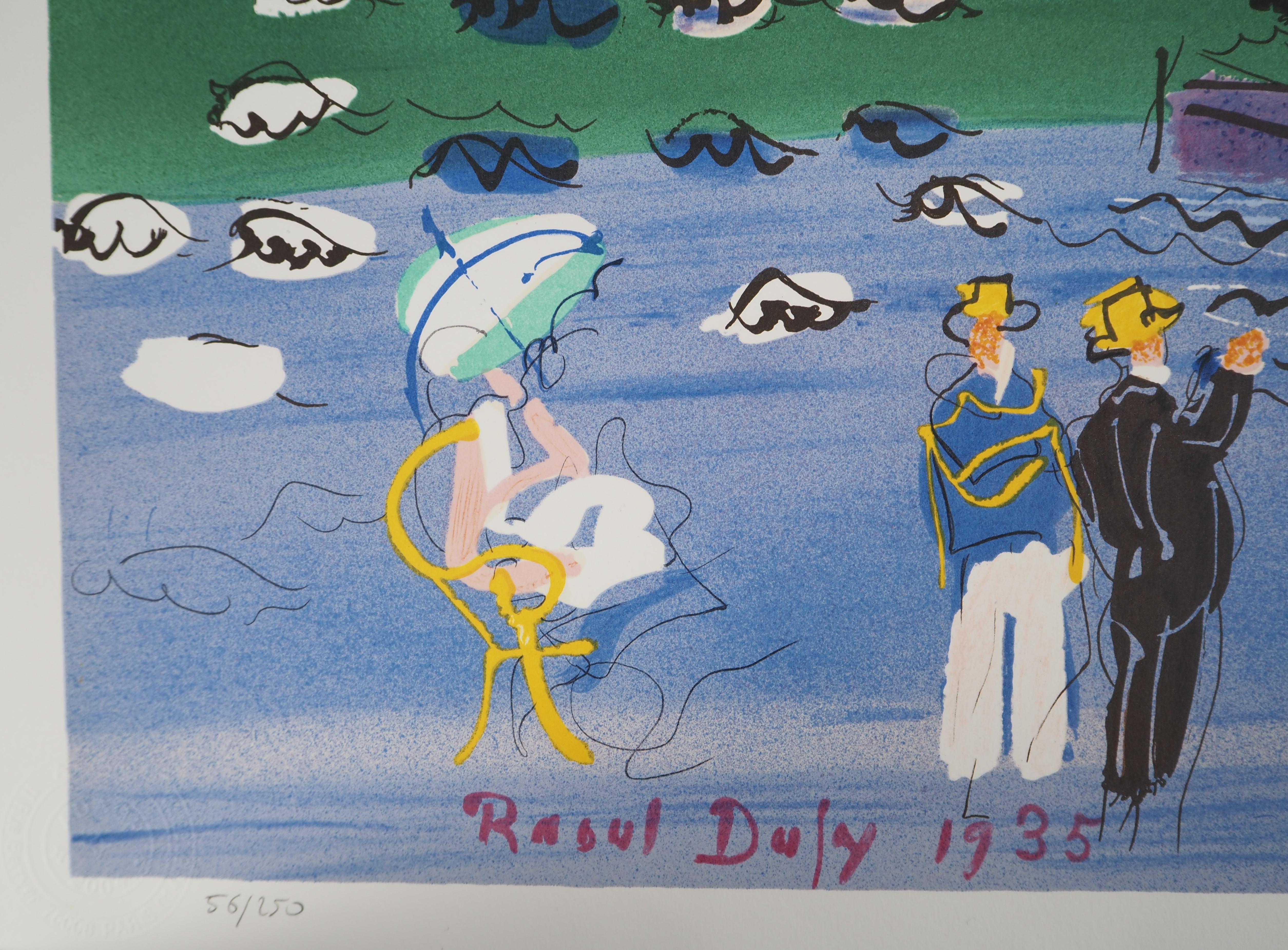 Normandía : Veleros y Playa Animada - Litografía original, numerada /250 5