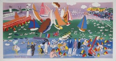 Normandy : Sailboats and Animated Beach - Original lithograph, numbered /250