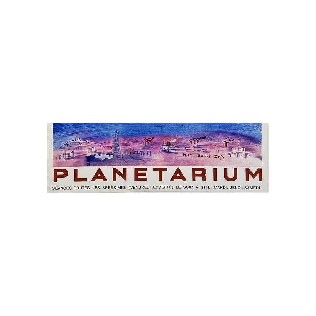 Very nice original poster of Raoul Dufy for the Planetarium at the Palais de la découverte printed by Mourlot.

Raoul Dufy was a French Fauvist painter. He developed a colorful, decorative style that became fashionable for designs of ceramics and