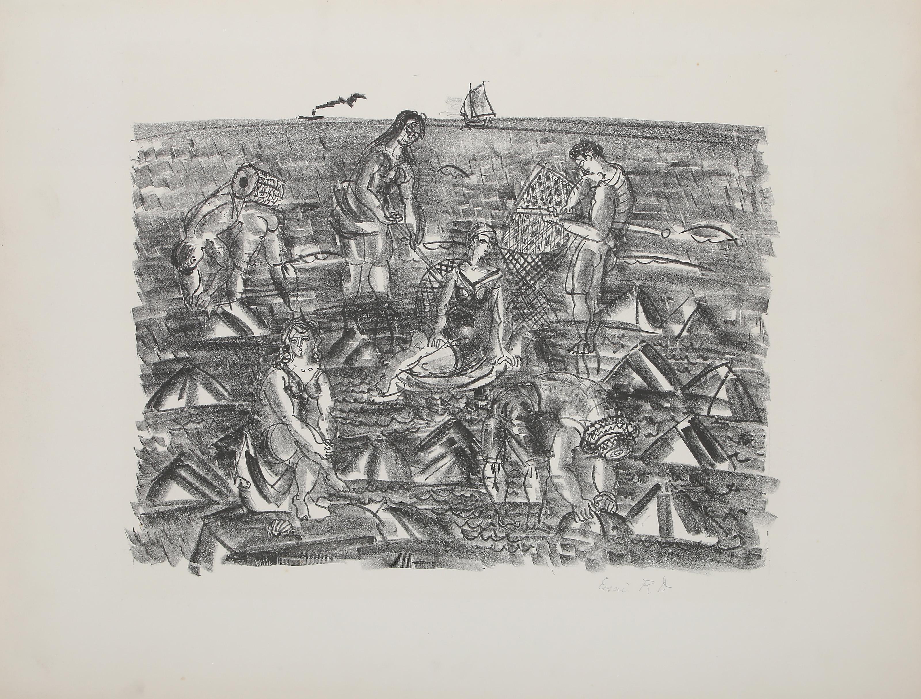 Pêcheurs de crevettes, litografía impresionista de Raoul Dufy en venta 2