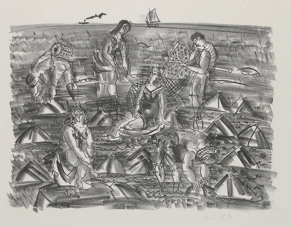 Pêcheurs de crevettes, Impressionist Lithograph by Raoul Dufy