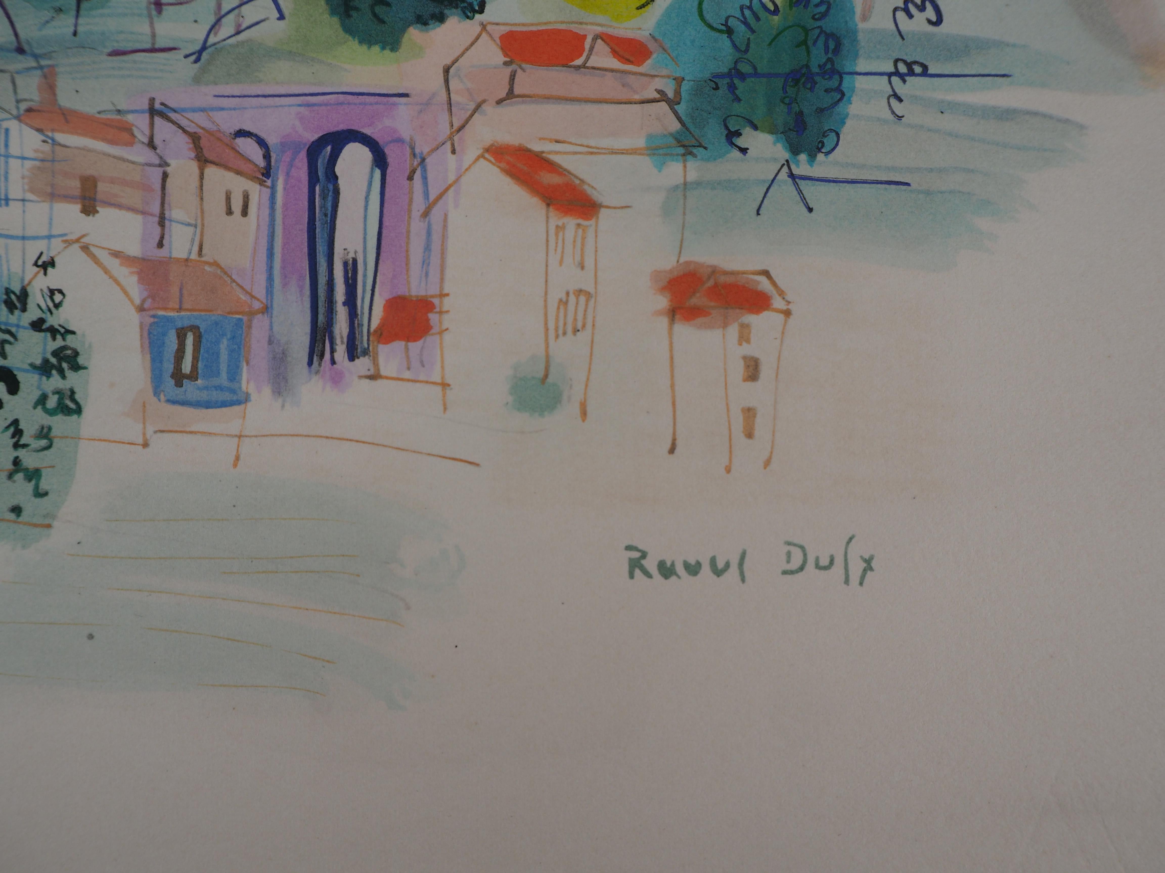 Provenza : Villaggio in montagna - Litografia originale - Print Moderno di Raoul Dufy
