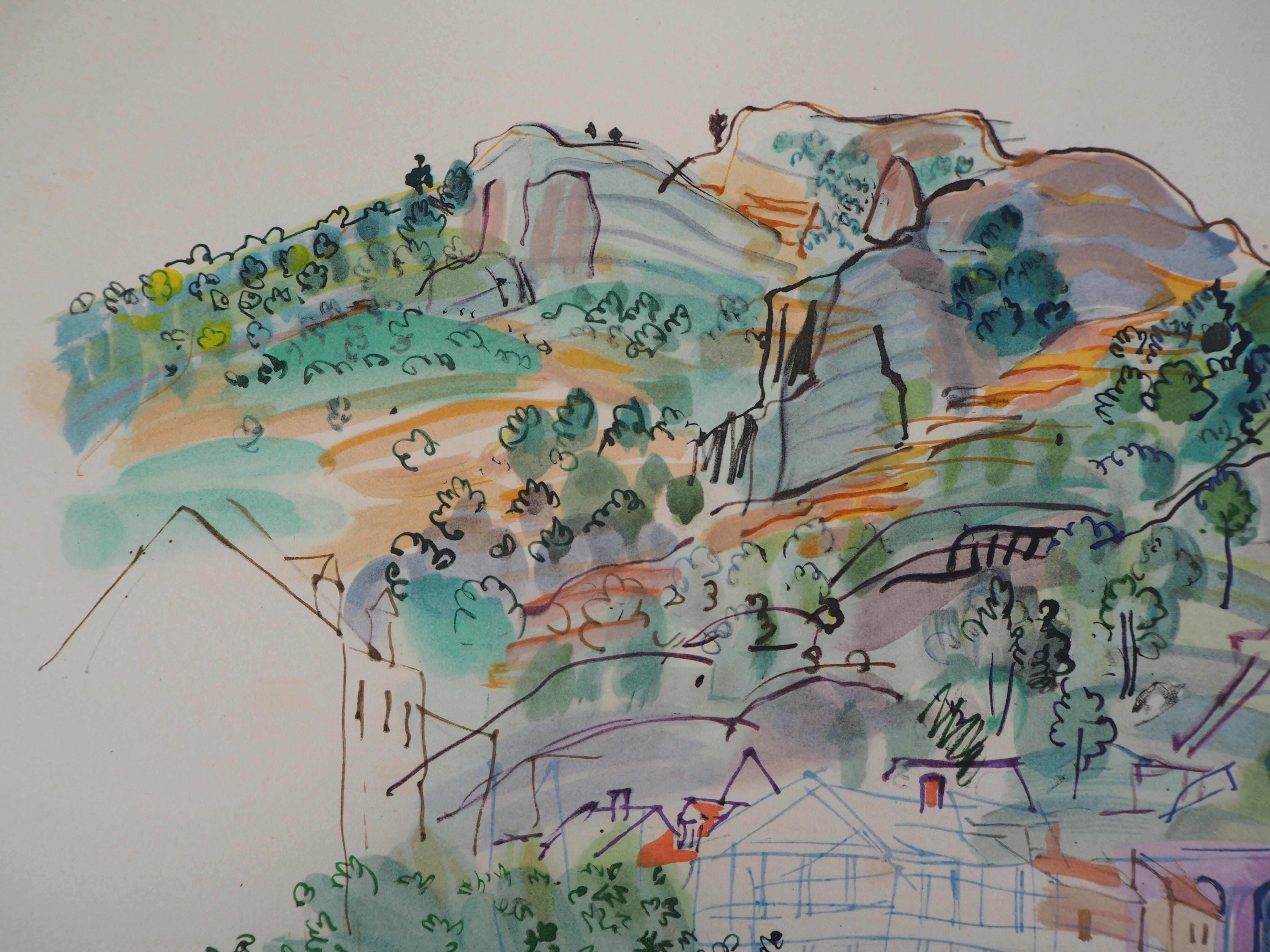 Raoul Dufy
Provenza : Villaggio in montagna, 1953

Litografia originale con acquerello stencil
Con firma stampata nel piatto
Su pergamena Arches
28 x 38 cm (circa 11 x 15 pollici)

Ottime condizioni 