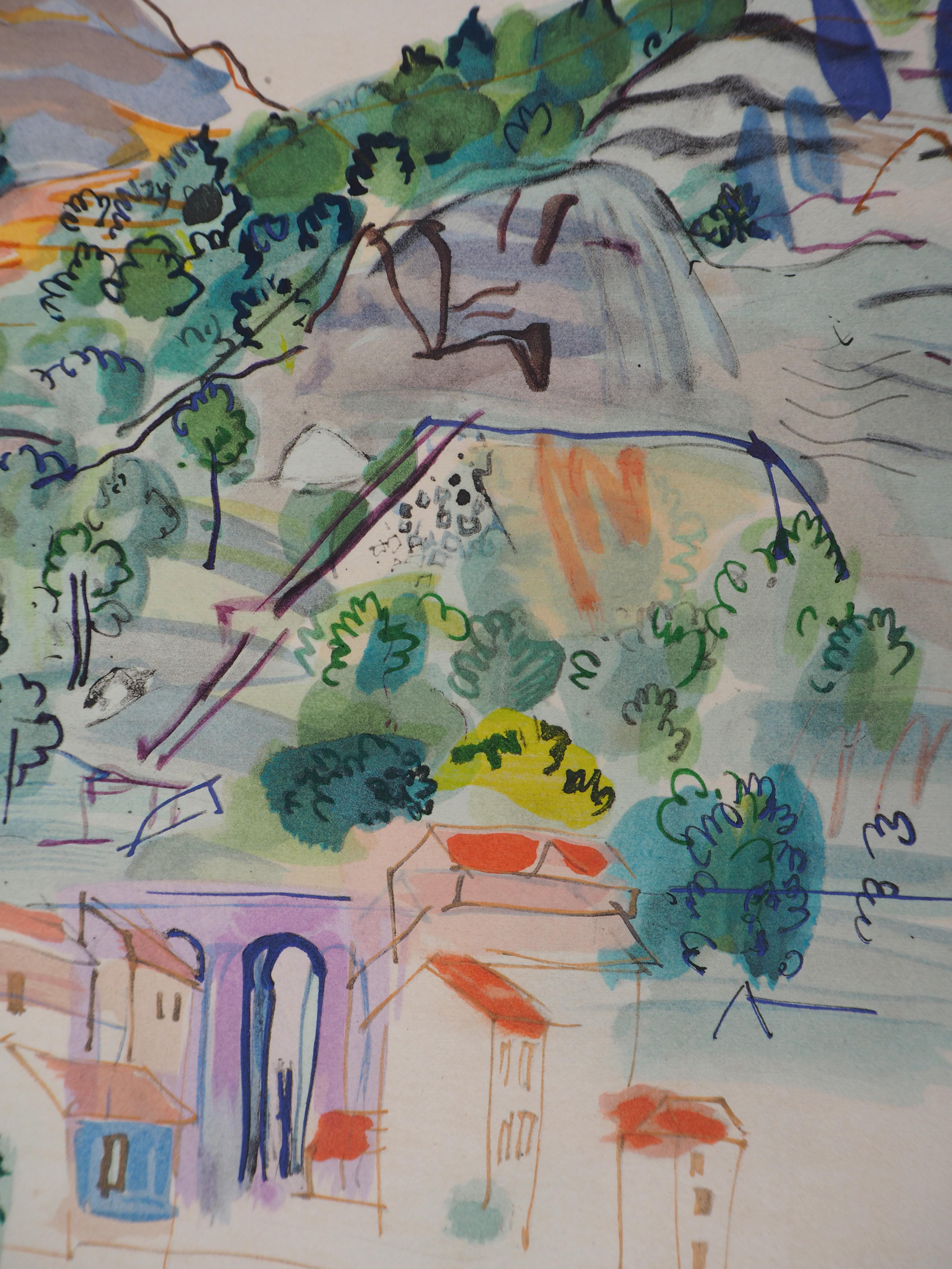 Provence : Village in the Mountain - Original Lithograph - Modern Print by Raoul Dufy